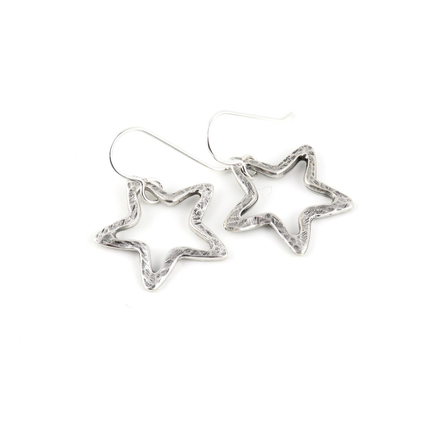Silver Star Earrings | Outline Star Earrings | Artisan Star Earrings | Hammered Star Earrings | Brushed Matte Silver Star Earrings