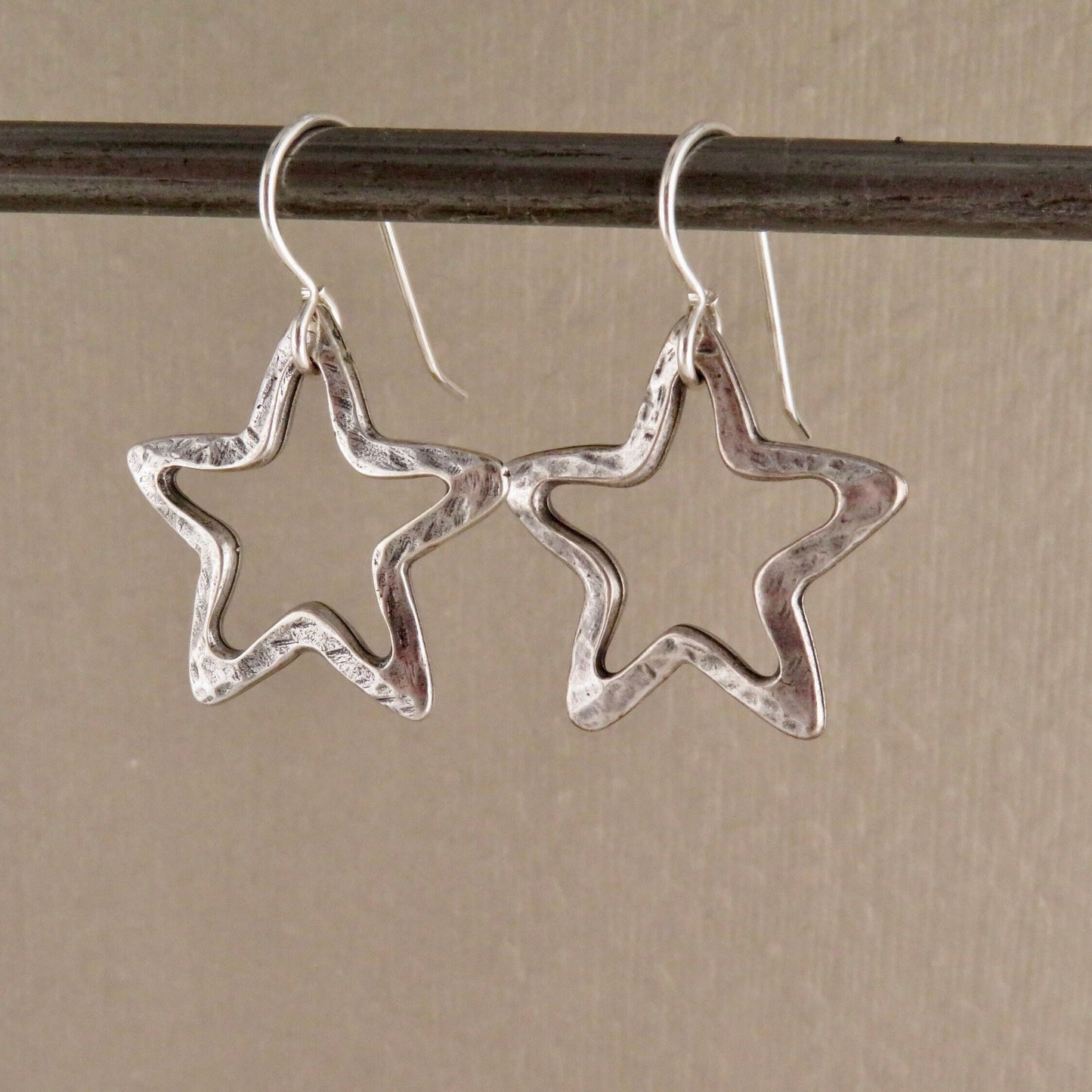 Silver Star Earrings | Outline Star Earrings | Artisan Star Earrings | Hammered Star Earrings | Brushed Matte Silver Star Earrings