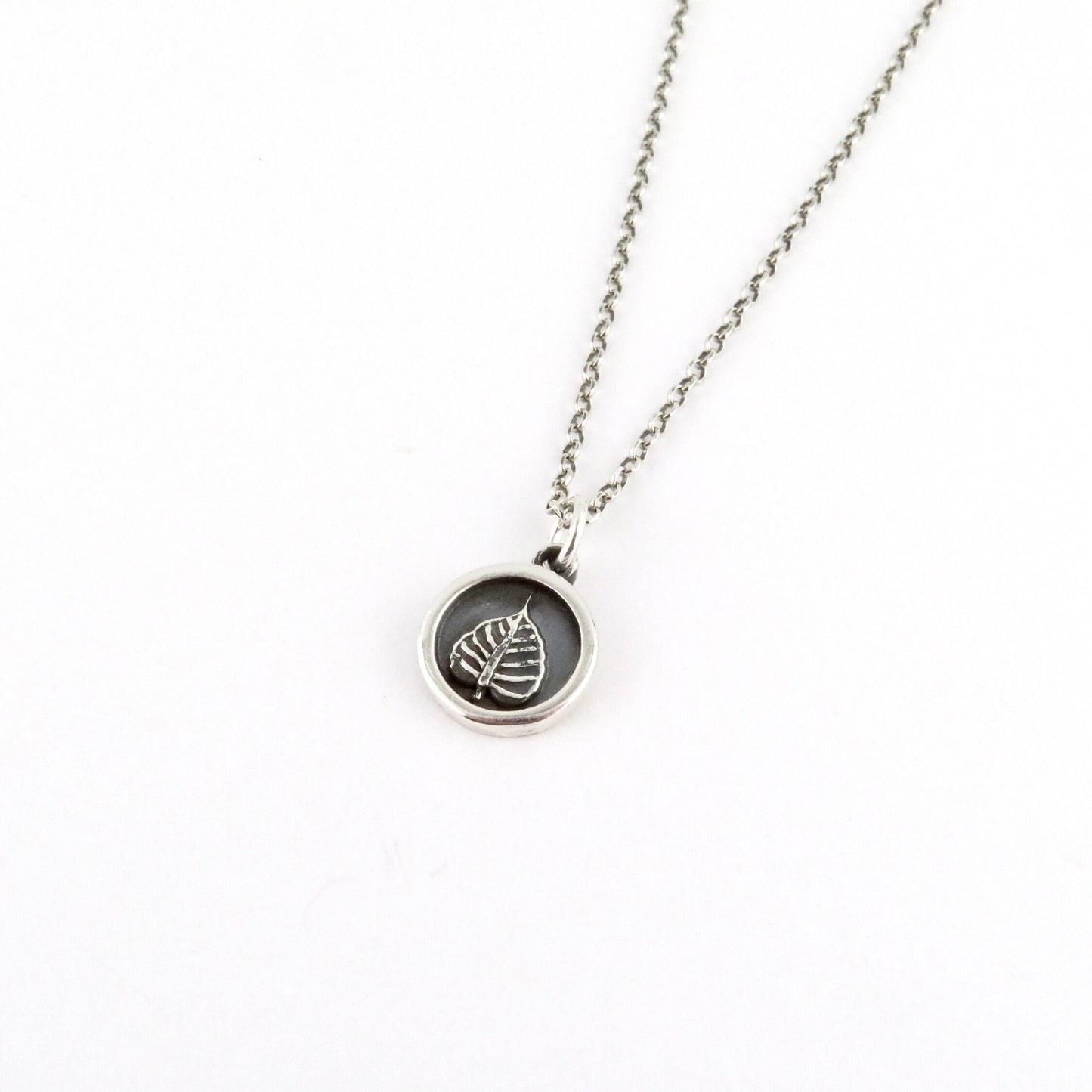 Sterling Leaf Necklace | Silver Nature Necklace | Sterling Silver Leaf Pendant | Round Nature Pendant | Sterling Framed Leaf Necklace