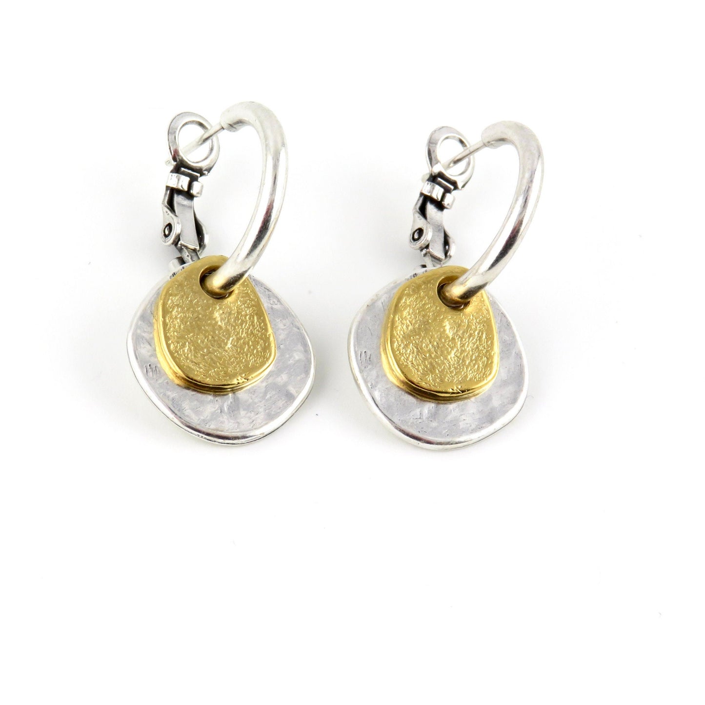 Two Tone Earrings | Silver Gold Hoop Earrings | Mixed Metal Hoop Earrings | Hammered Silver Gold Earrings | Everyday Earrings | Mixed Discs