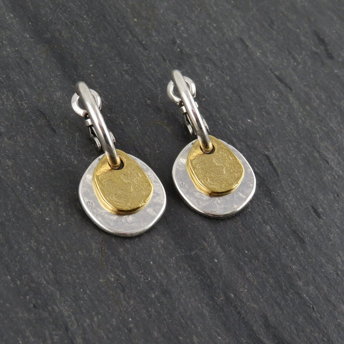 Two Tone Earrings | Silver Gold Hoop Earrings | Mixed Metal Hoop Earrings | Hammered Silver Gold Earrings | Everyday Earrings | Mixed Discs
