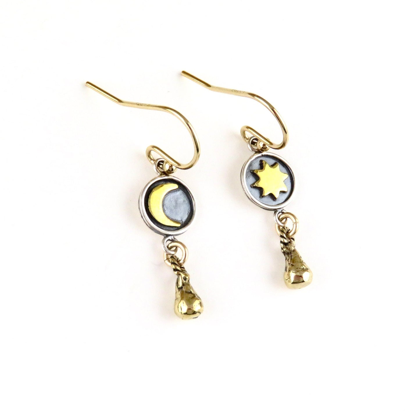 Mismatched Earrings | Mixed Metal Celestial Earrings | Two Tone Earrings | Silver Gold Celestial Drop Earrings | Sterling Moon Star Earrings