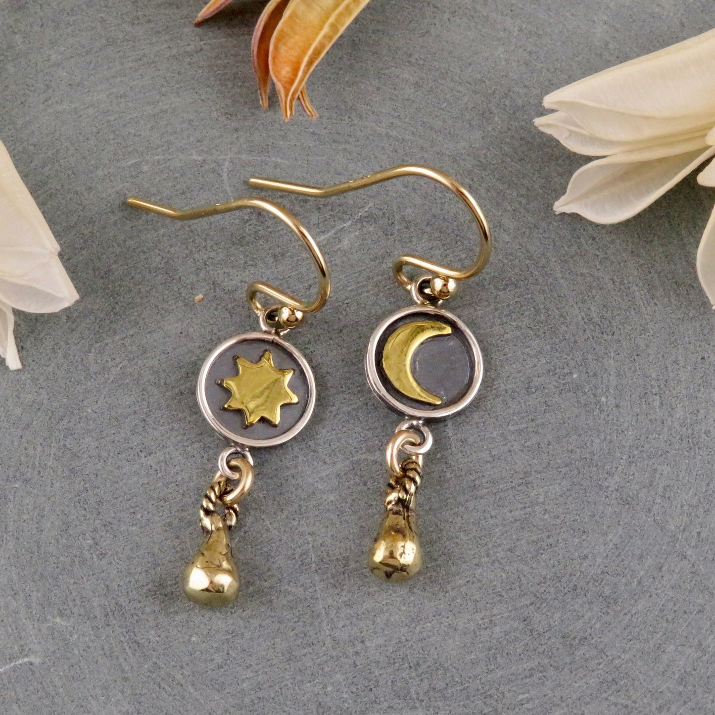 Mismatched Earrings | Mixed Metal Celestial Earrings | Two Tone Earrings | Silver Gold Celestial Drop Earrings | Sterling Moon Star Earrings