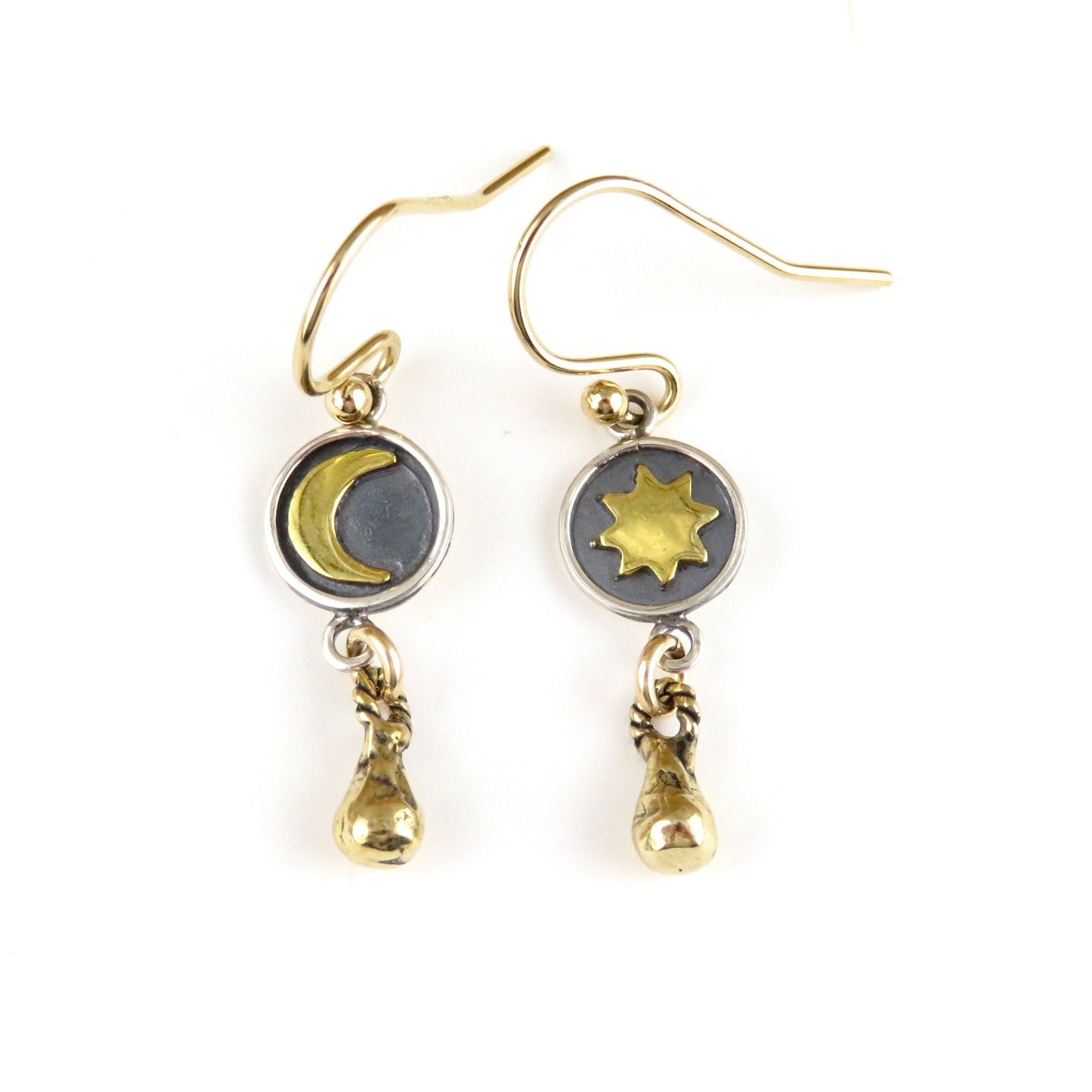 Mismatched Earrings | Mixed Metal Celestial Earrings | Two Tone Earrings | Silver Gold Celestial Drop Earrings | Sterling Moon Star Earrings