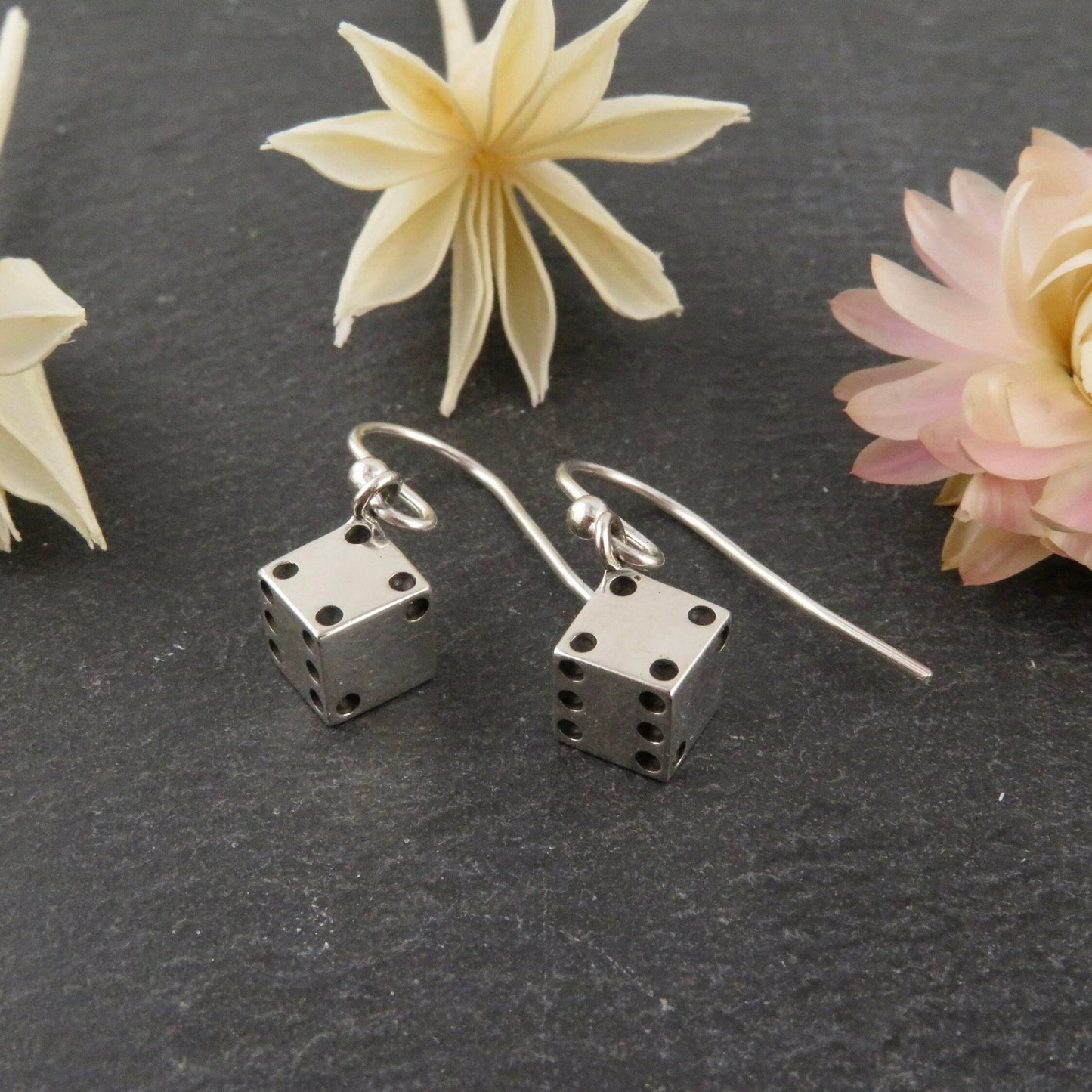 Sterling Dice Earrings | Silver Dice Pendant | Sterling Game Dice Earrings | Silver 3D Dice Earrings | Square Silver Dice Earrings