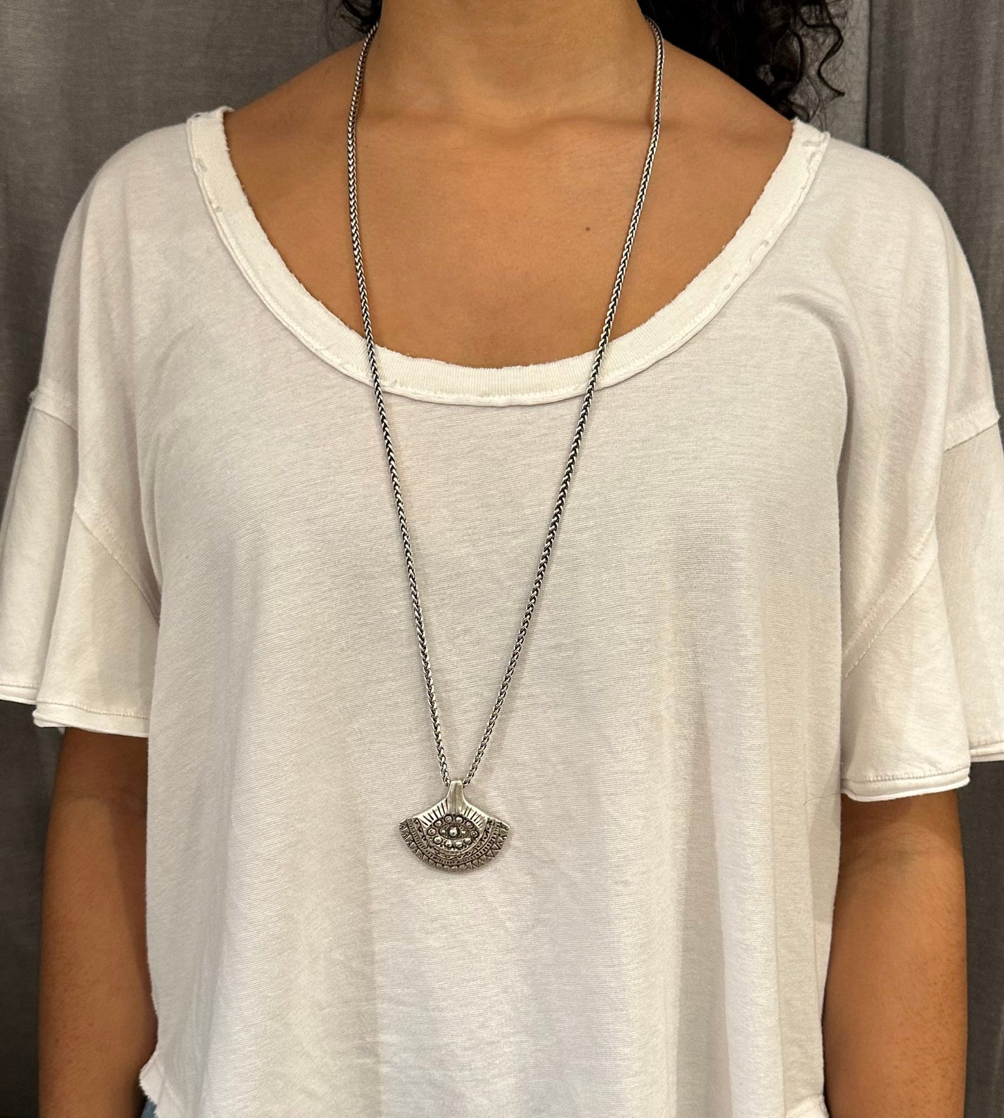 Long Silver Pendant Necklace | Rustic Silver Necklace | Chunky Pendant Necklace | Long Boho Necklace | Tribal Silver Pendant Necklace