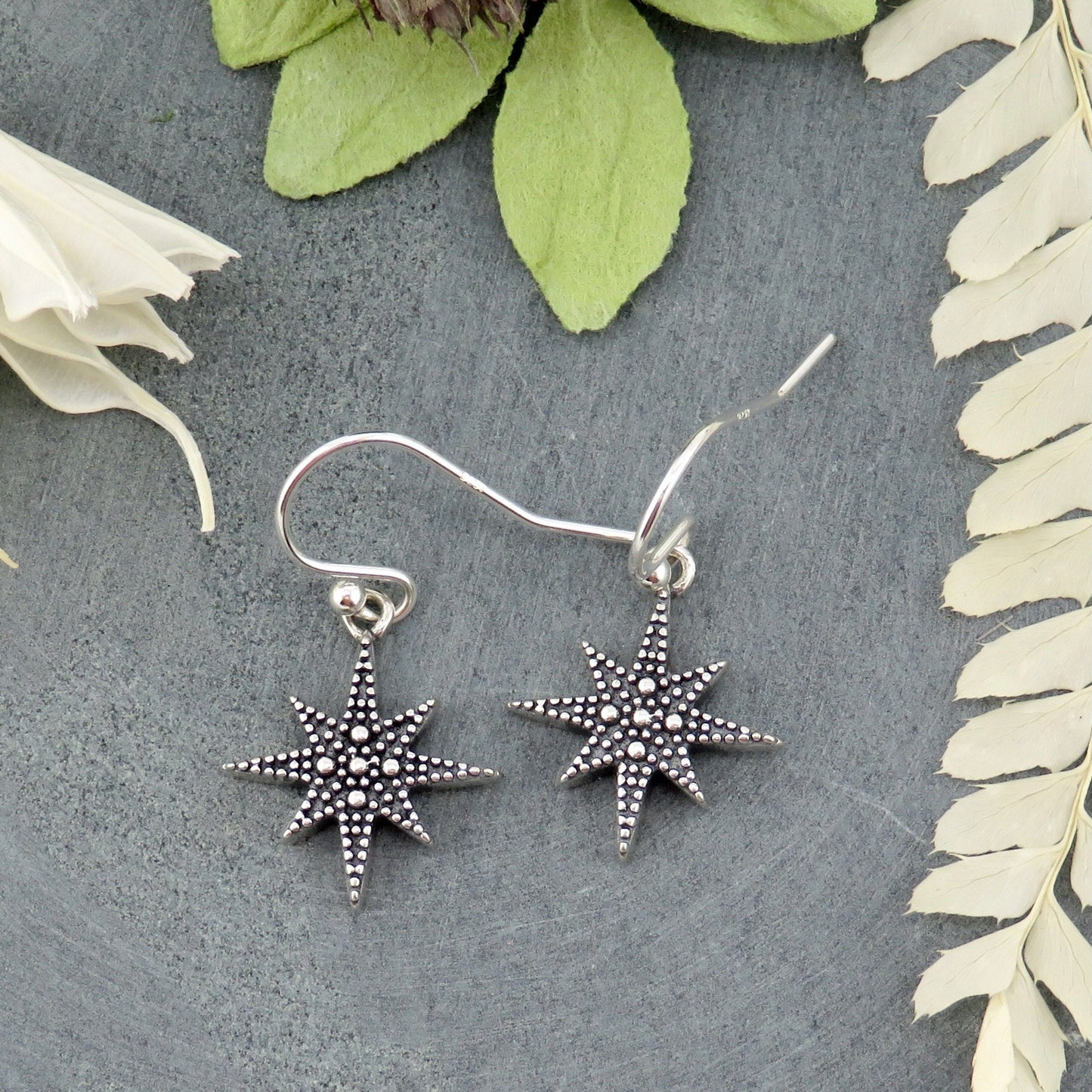 Silver Star Earrings | Sterling North Star Earrings | Artisan Star Earrings | Granulated Star Earrings | Sterling N. Star Guidance Earrings