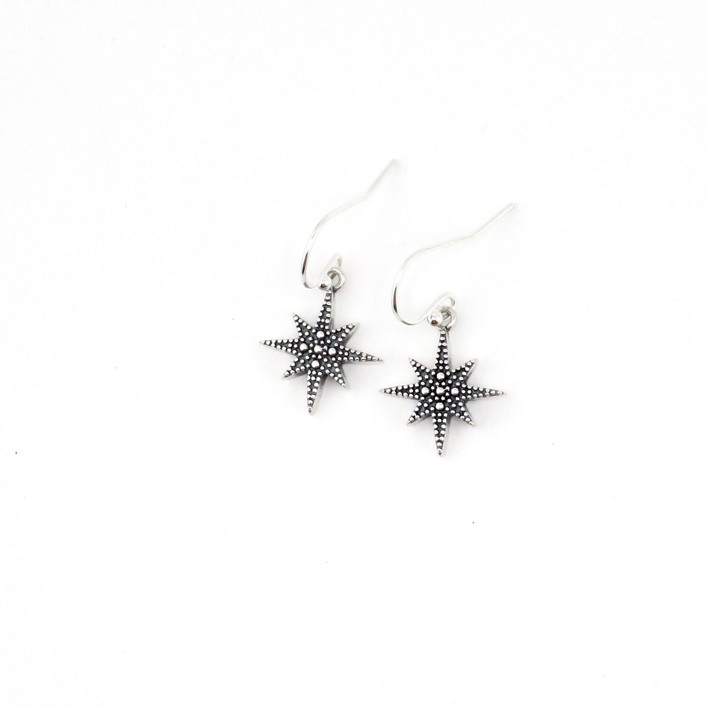 Silver Star Earrings | Sterling North Star Earrings | Artisan Star Earrings | Granulated Star Earrings | Sterling N. Star Guidance Earrings