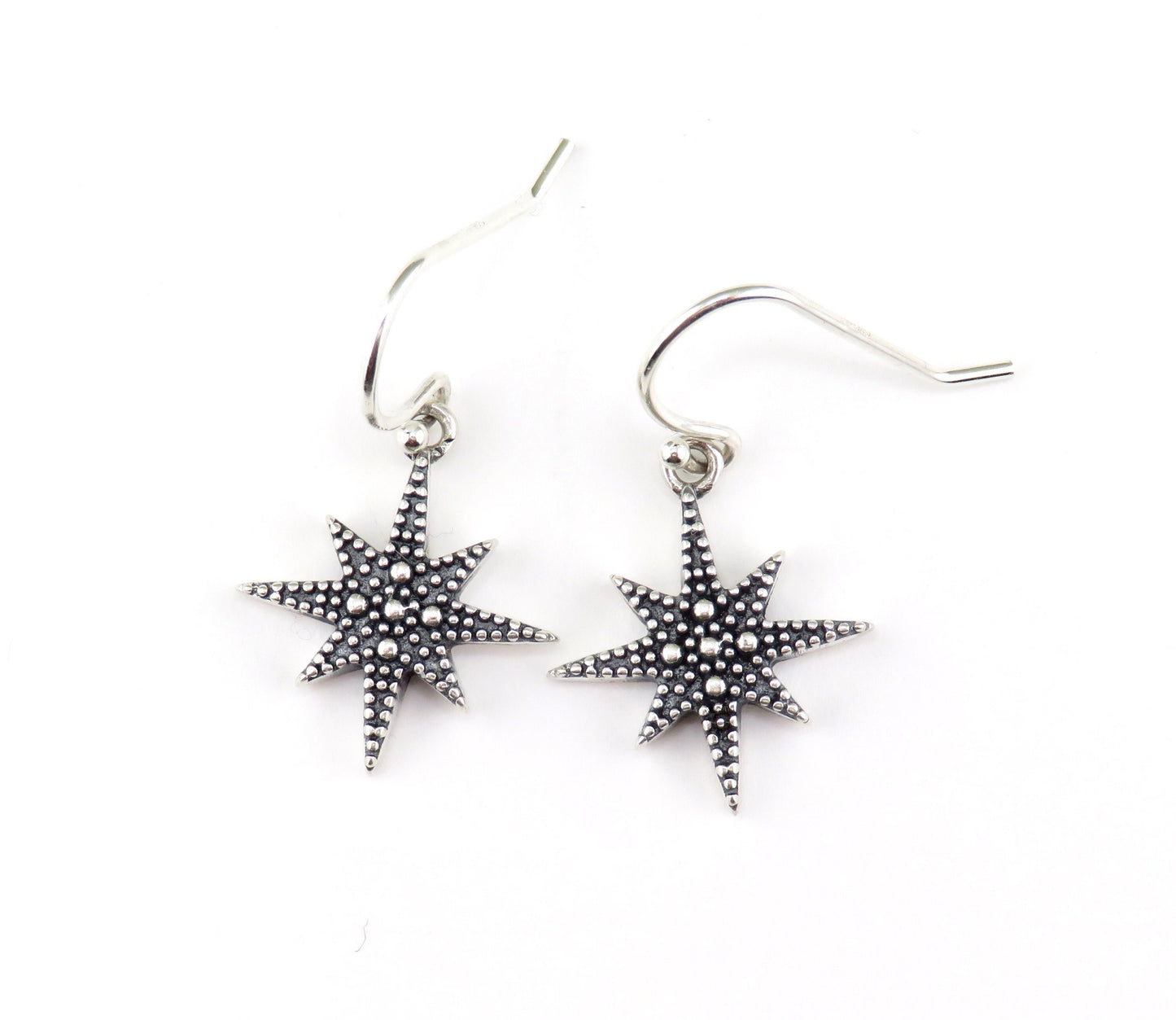 Silver Star Earrings | Sterling North Star Earrings | Artisan Star Earrings | Granulated Star Earrings | Sterling N. Star Guidance Earrings