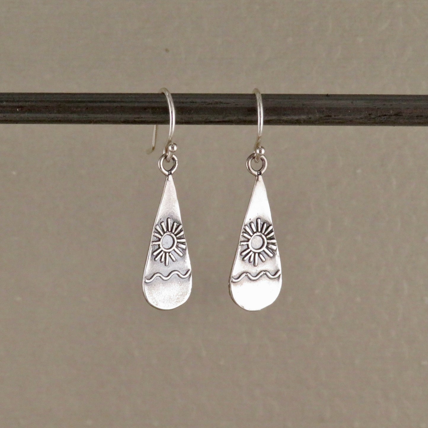 Sterling Teardrop Earrings | Silver Sun Earrings | Sterling Silver Horizon Earrings | Silver Beach Sun Earrings | Sun Sky Scene Earrings