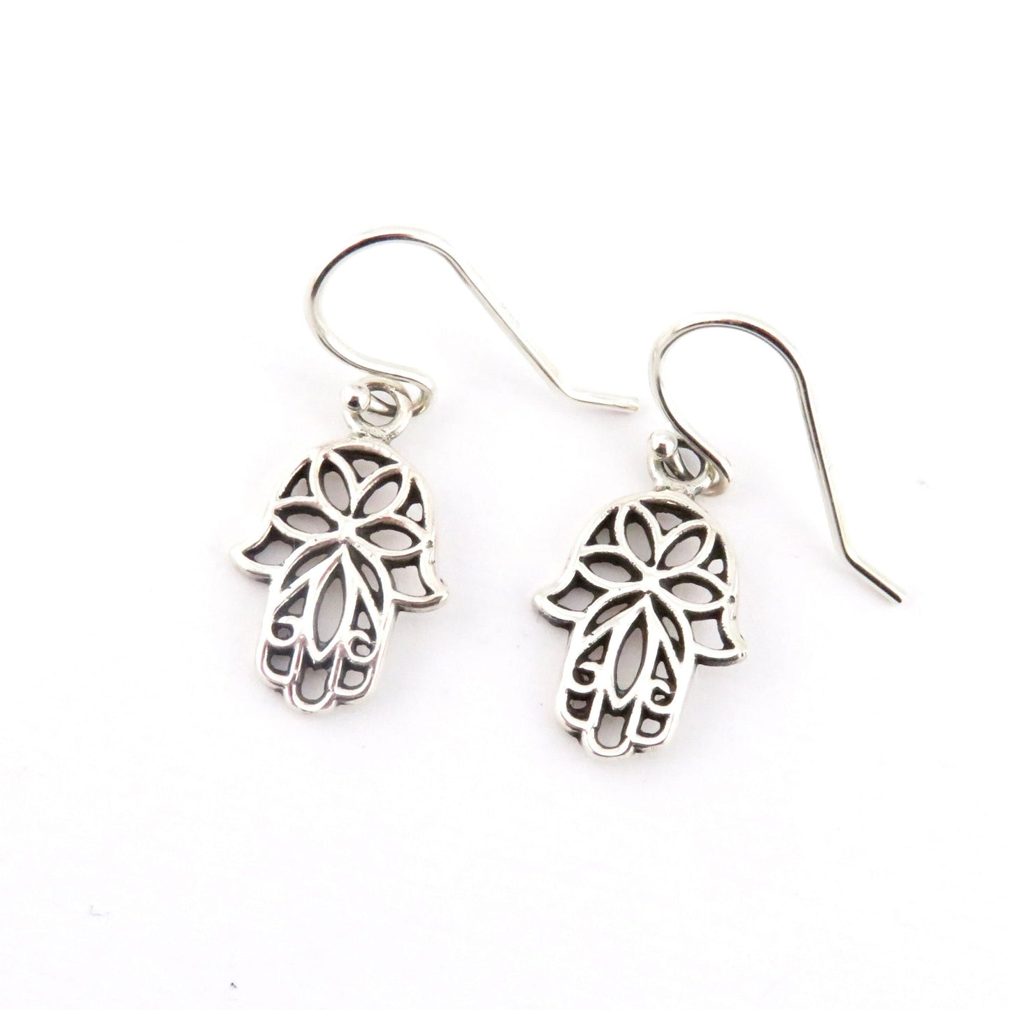 Sterling Hamsa Earrings, Silver Hand Earrings, Unique Hamsa Earrings, Floral Hamsa Earrings, Bat Mitzvah Gift, Judaic Earrings