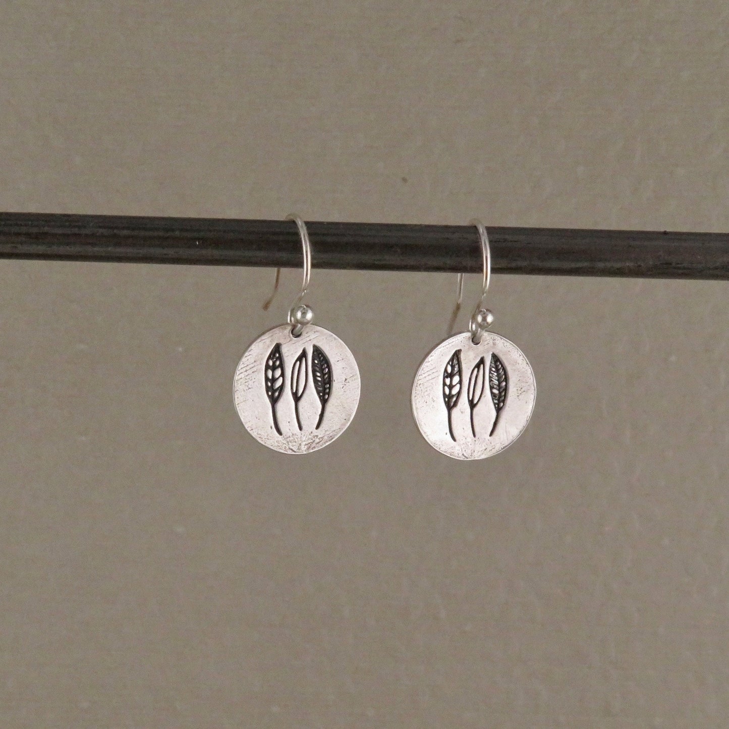 Sterling Silver Leaves Earrings | Silver Nature Earrings | Sterling Leaf Earrings | Rustic Nature Earrings | Sterling Round Leaf Earrings