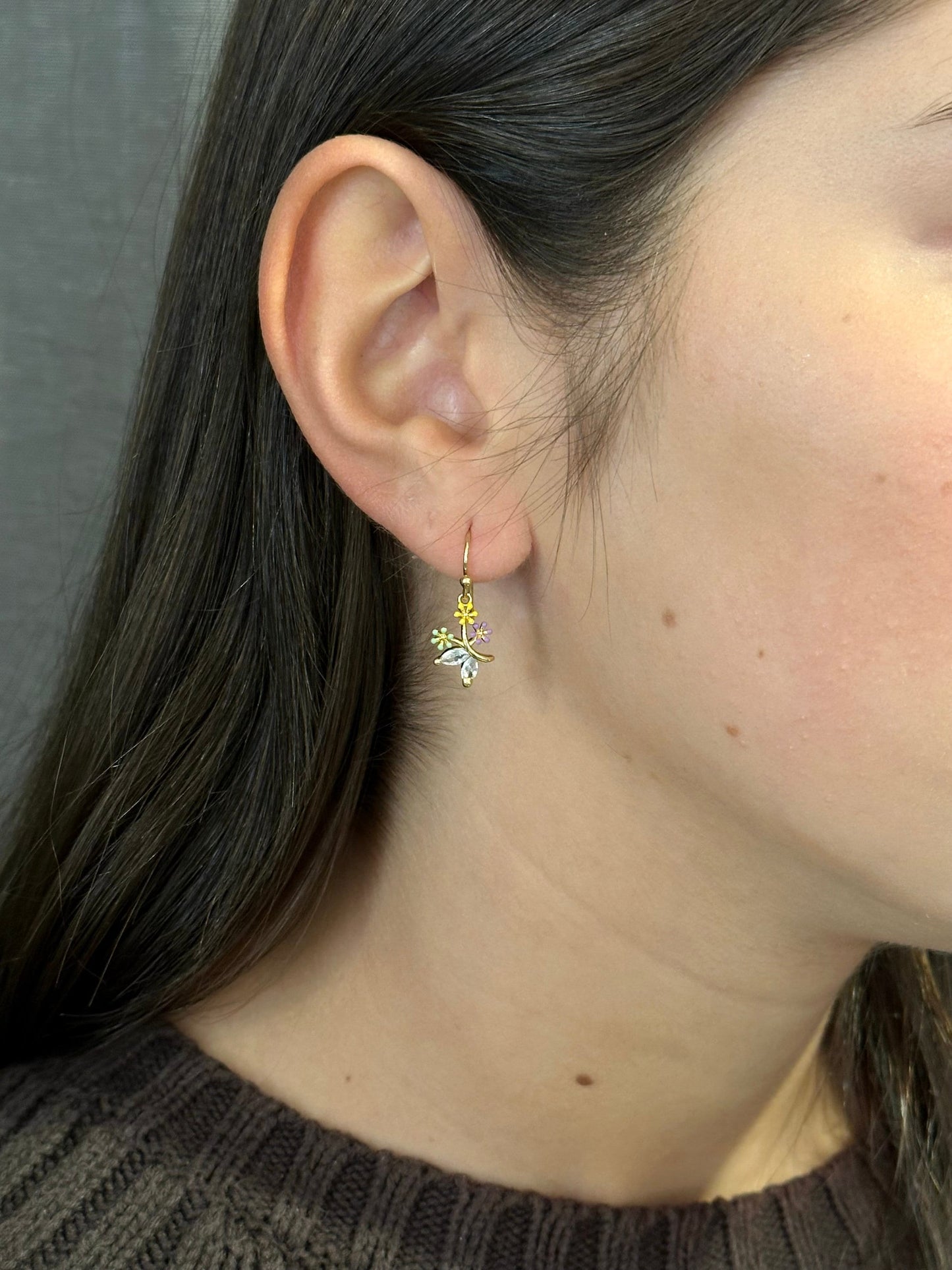Gold Flower Earrings | Colorful Gold Flower Earrings | CZ Gold Flower Earrings | Sweet Gold Flower Earrings | Enamel Flower Earrings Gold