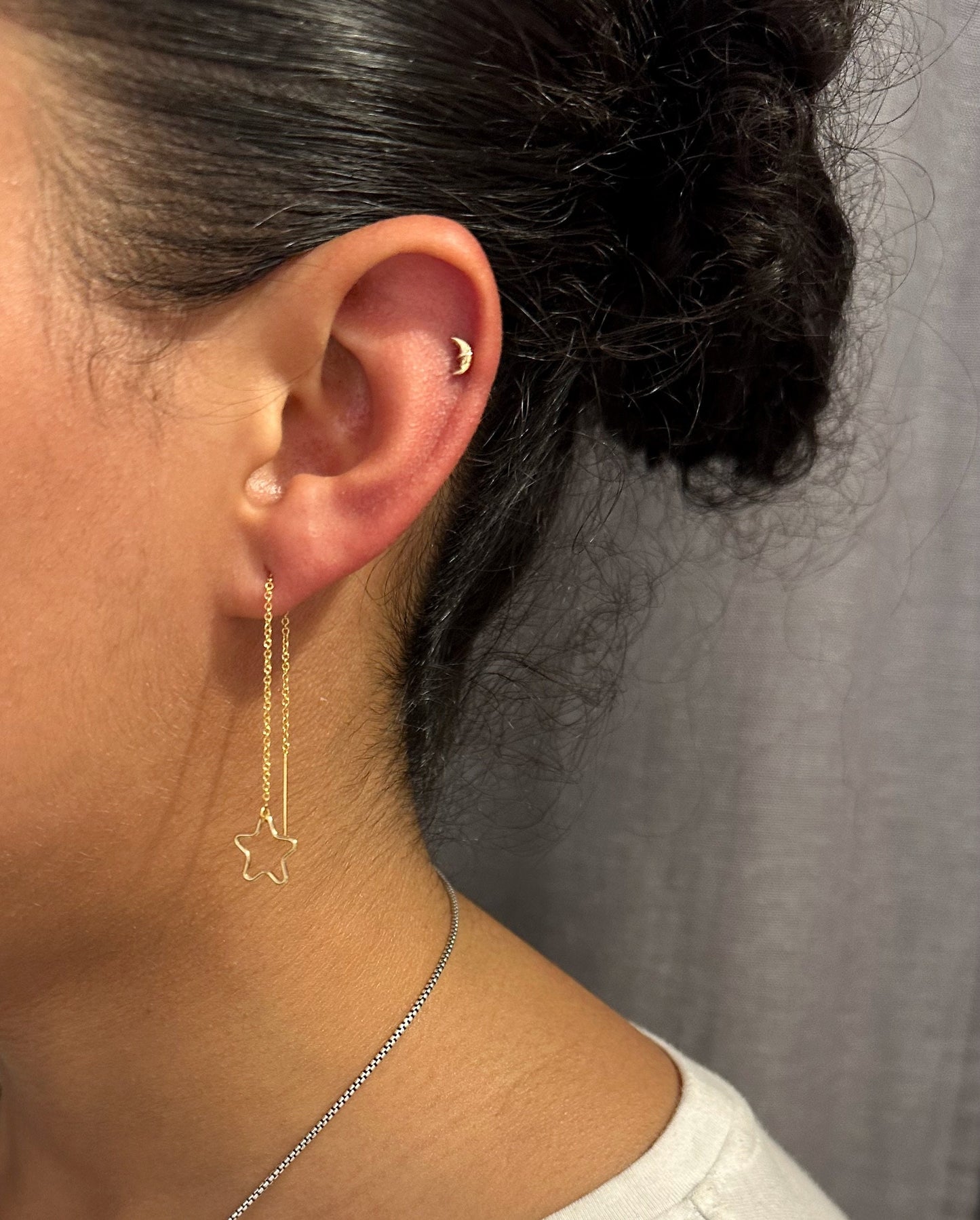 Mismatched Earrings | Celestial Threader Earrings | Moon Star Threaders | Gold Chain Threader Earrings | Gold Moon Star Threader Earrings