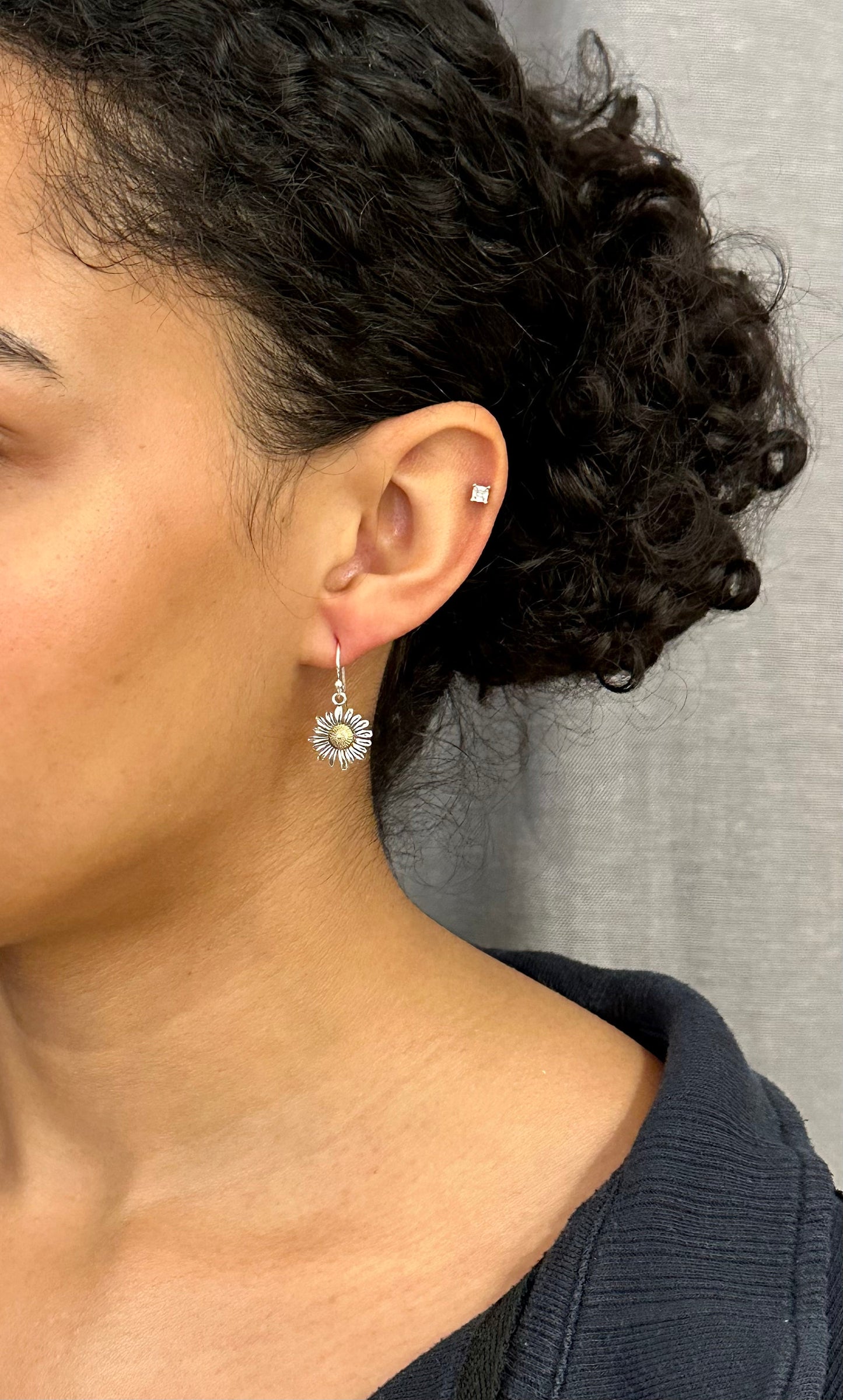 Sterling Daisy Earrings | Two Tone Daisy Earrings | Gold Silver Flower Earrings | Mixed Metal Daisy Earrings | Gold Silver Daisy Earrings