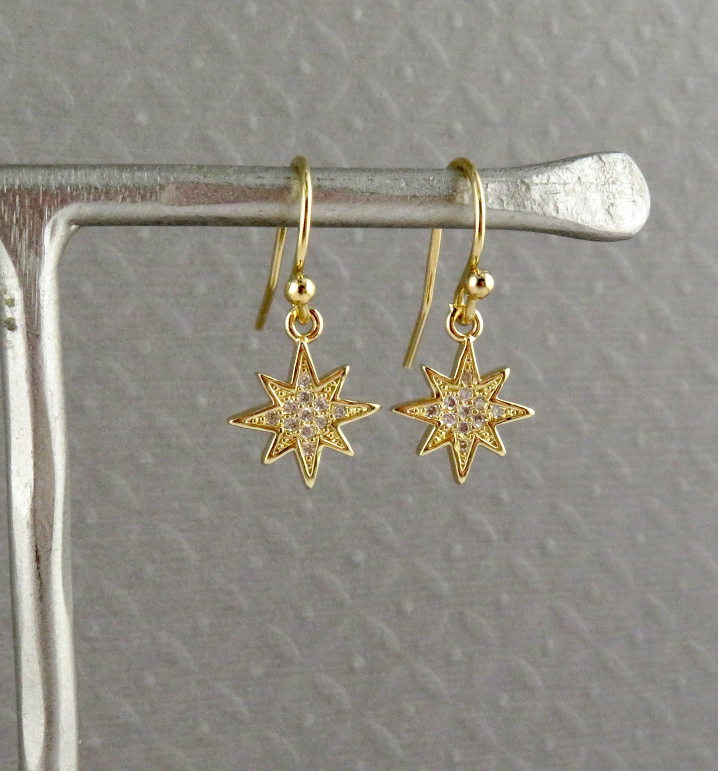 Gold Star Earrings | Gold CZ Star Earrings | North Star Earrings | Sparkly Star Earrings | Gold Star Guidance Earrings | Starburst Earrings