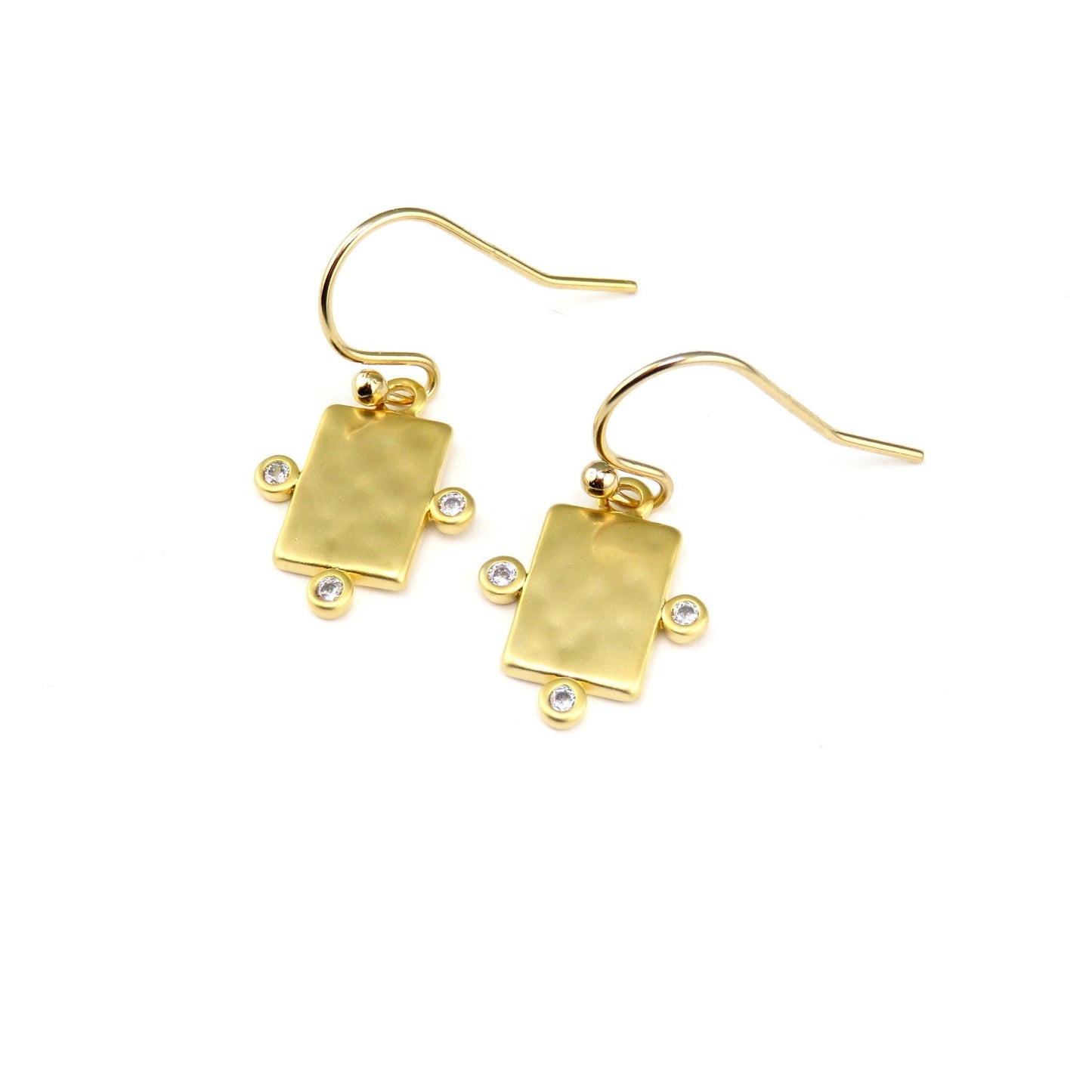 Gold CZ Earrings | Gold Geometric Earrings | Rectangle Earrings | Sparkly Gold Earrings | Gold Everyday Earrings | Gold Shape Earrings