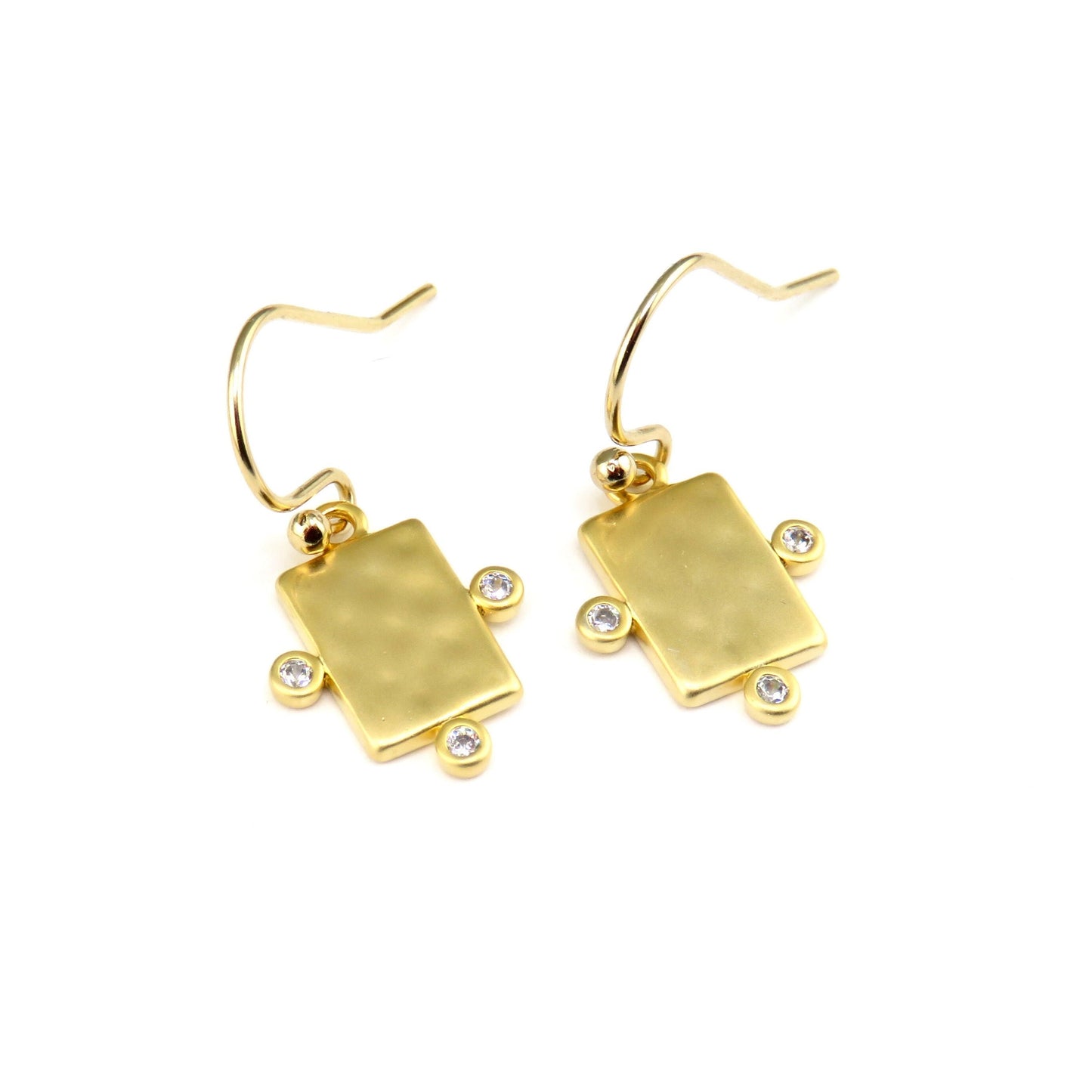 Gold CZ Earrings | Gold Geometric Earrings | Rectangle Earrings | Sparkly Gold Earrings | Gold Everyday Earrings | Gold Shape Earrings