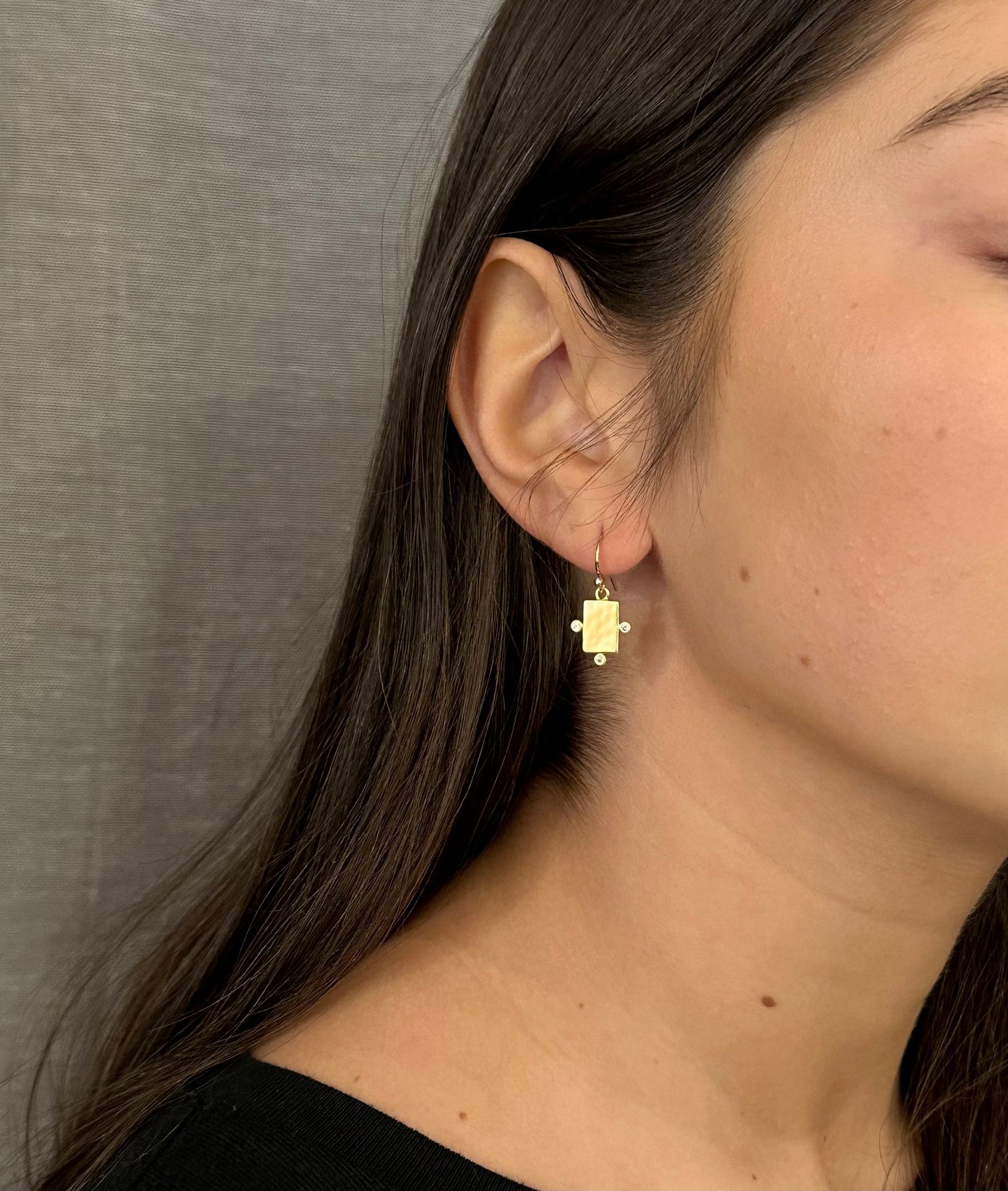 Gold CZ Earrings | Gold Geometric Earrings | Rectangle Earrings | Sparkly Gold Earrings | Gold Everyday Earrings | Gold Shape Earrings