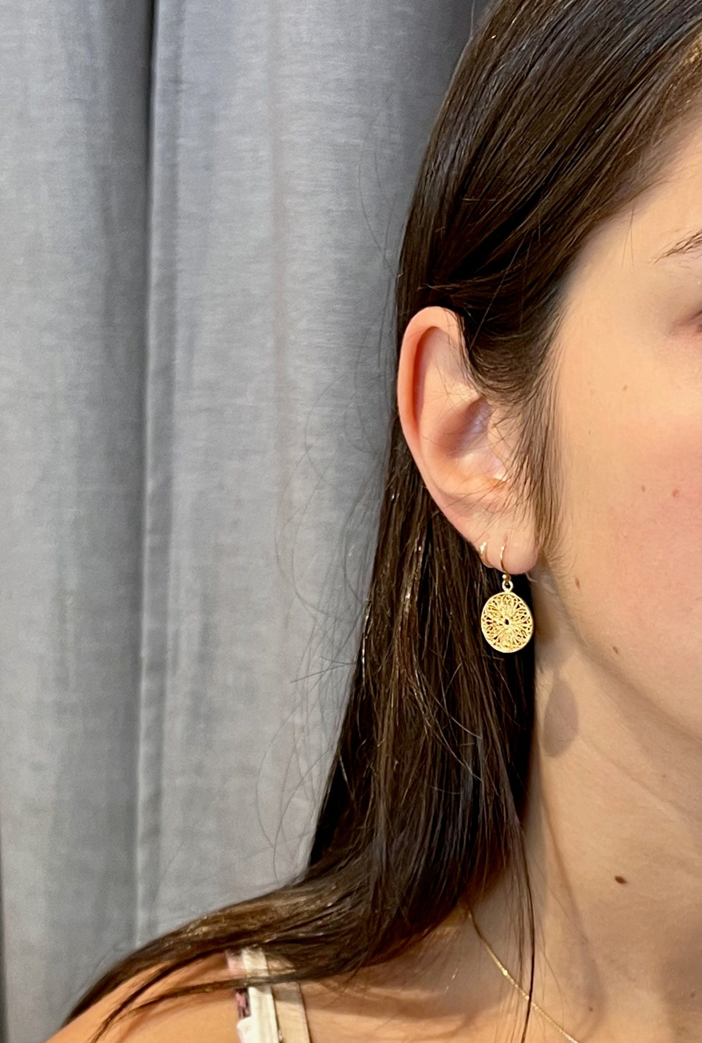 Gold Circle Earrings | Unique Gold Earrings | Everyday Gold Earrings | Gold Cutout Earrings | Gold Mandala Earrings | Delicate Gold Earrings