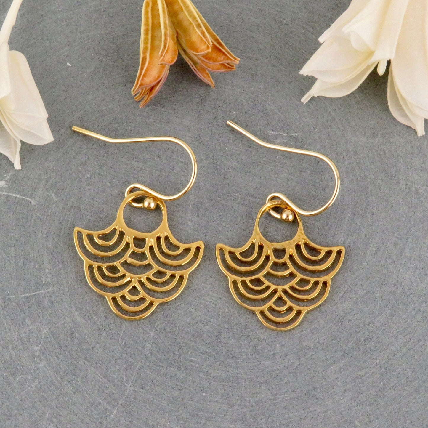 Gold Drop Earrings | Unique Gold Earrings | Everyday Gold Earrings | Gold Tribal Earrings | Wavy Gold Earrings | Lightweight Gold Earrings