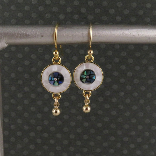 Gold Evil Eye Earrings | Pearl Eye Earrings | Mosaic Pearl Earrings | Abalone Gold Eye Earrings | Evil Eye Pearl Earrings | Eye Drop Earring