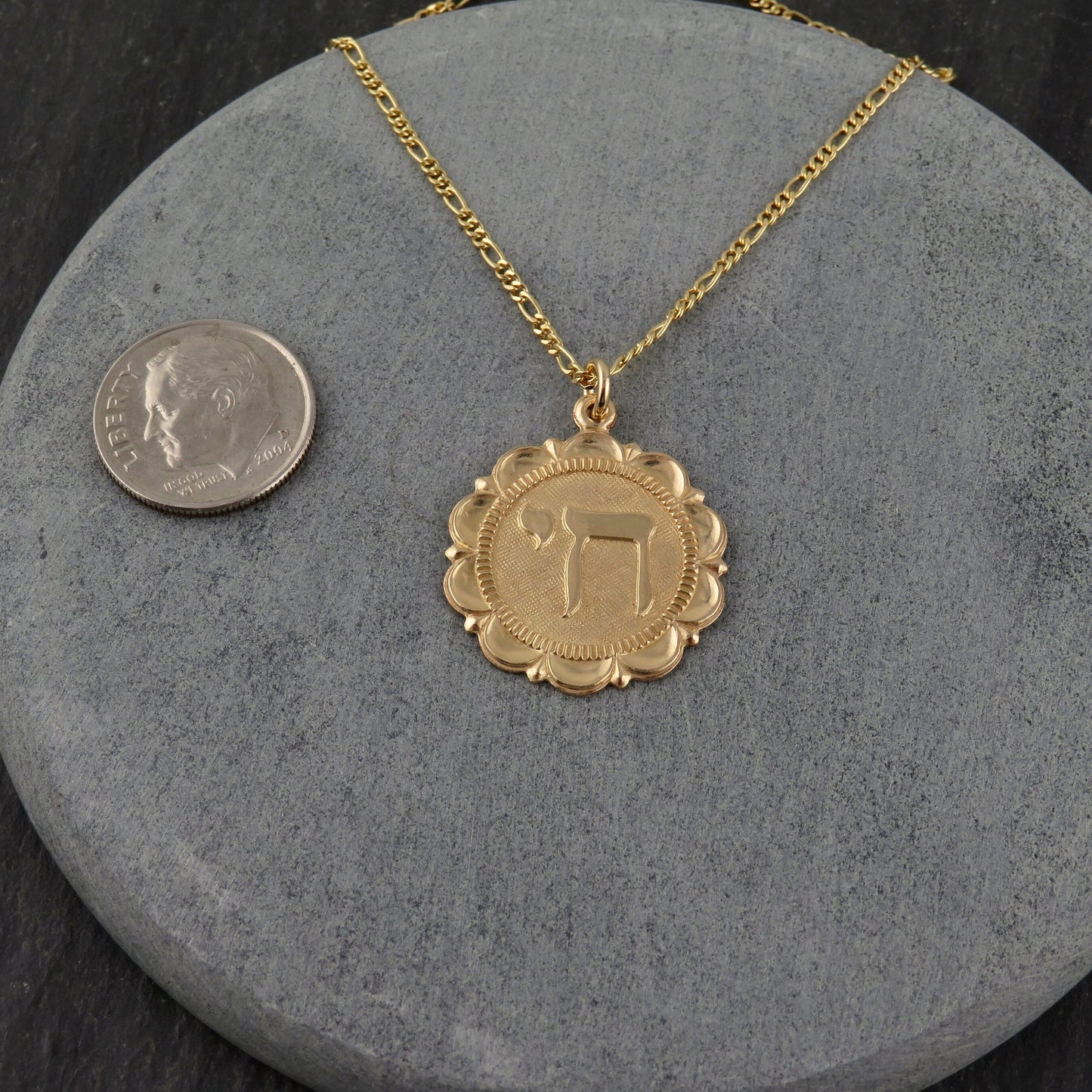 Gold Chai Necklace | Fancy Chai Pendant | Gold Filled Life Pendant | Judaica | Gold Chai Medallion | Gold Filled Jewish Medallion