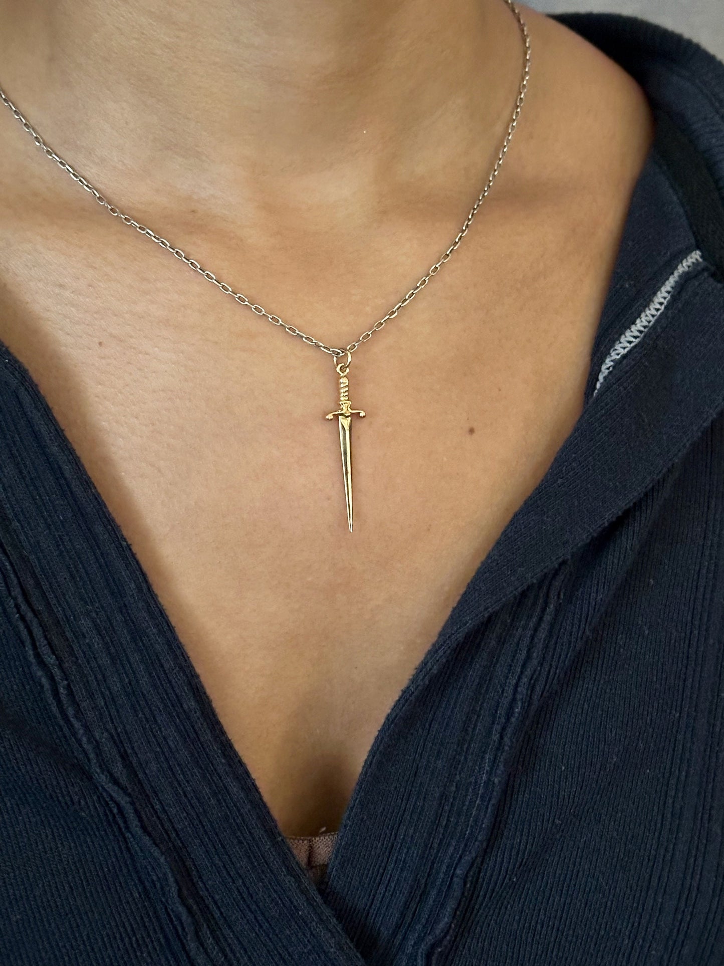 Sword Necklace | Gold Dagger Pendant | Bronze Sword Jewelry | Long Dagger Necklace | Gold Knife Pendant | Sharp Knife Necklace