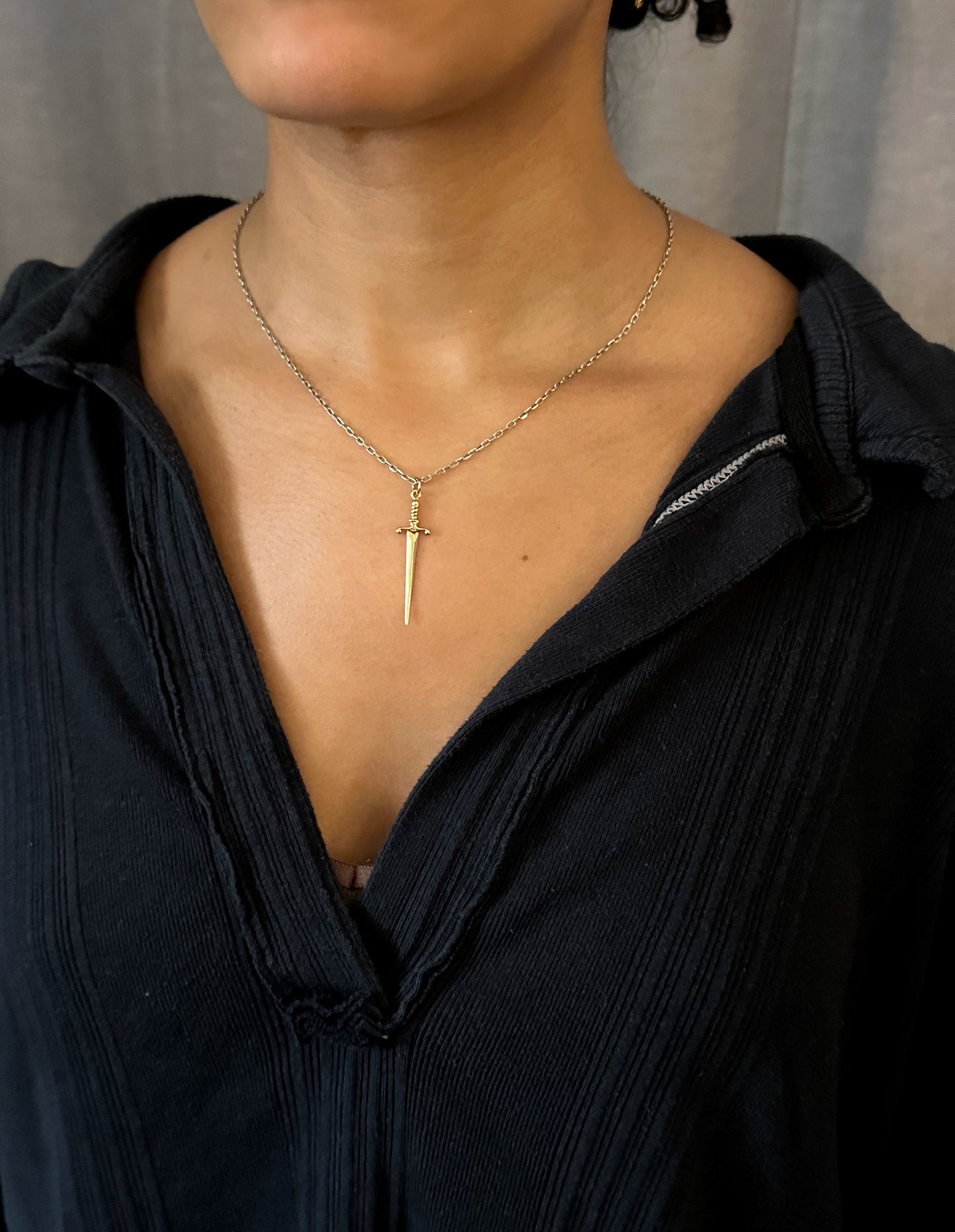 Sword Necklace | Gold Dagger Pendant | Bronze Sword Jewelry | Long Dagger Necklace | Gold Knife Pendant | Sharp Knife Necklace
