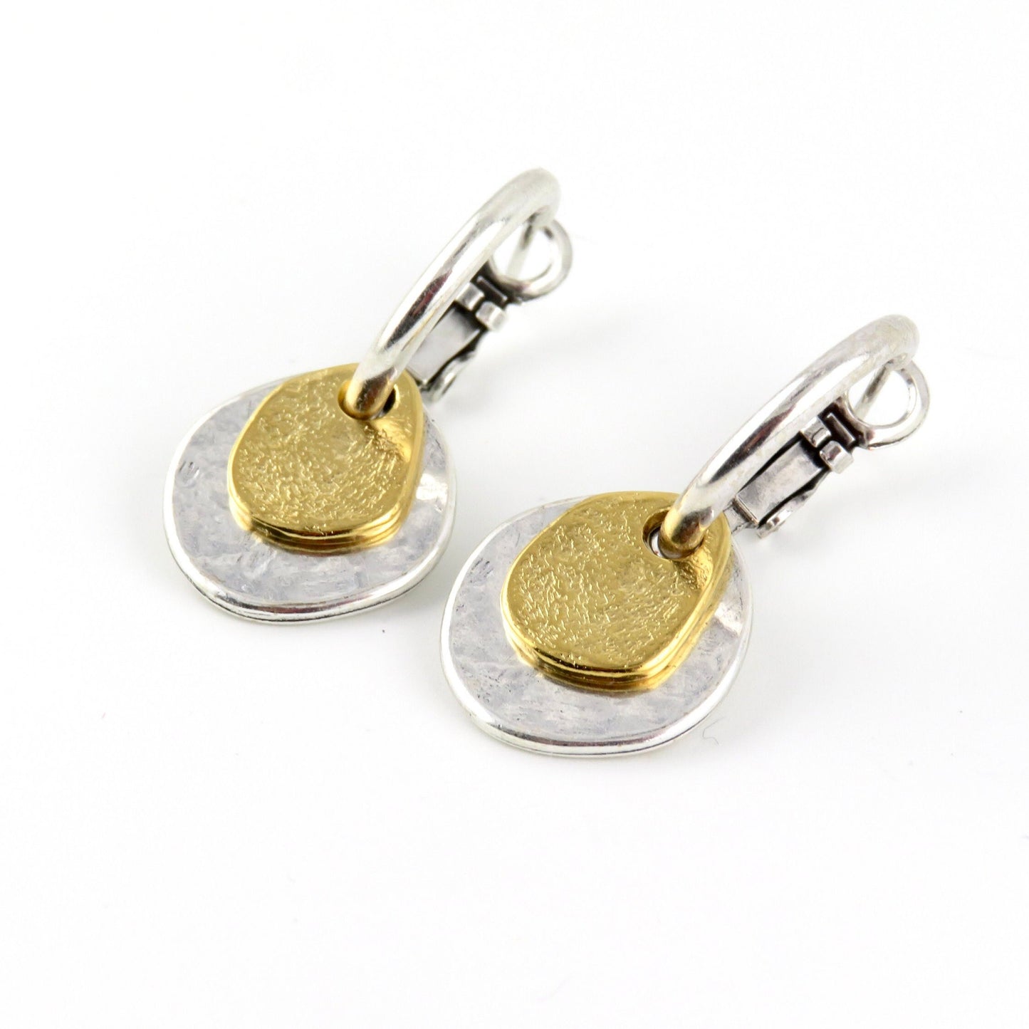 Two Tone Earrings | Silver Gold Hoop Earrings | Mixed Metal Hoop Earrings | Hammered Silver Gold Earrings | Everyday Earrings | Mixed Discs