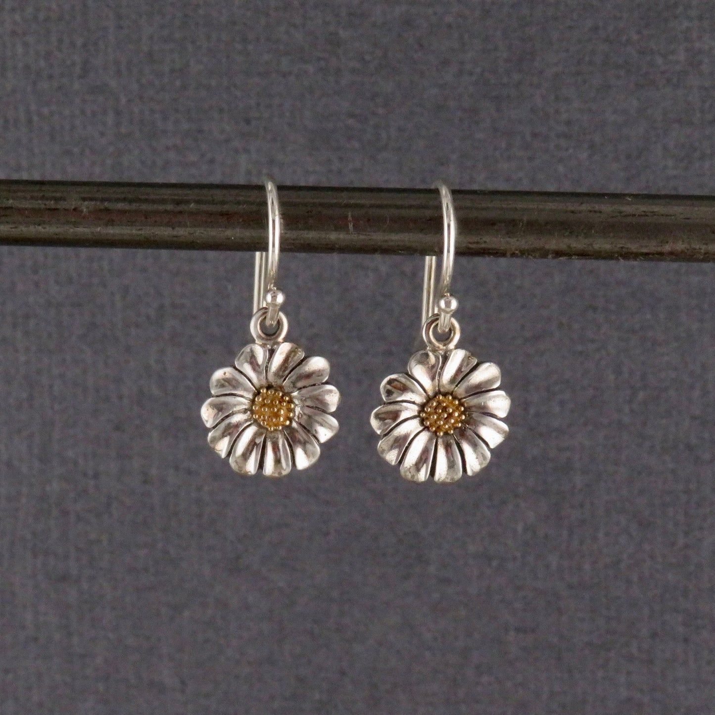 Sterling Small Daisy Earrings | Two Tone Daisy Earrings | Gold Silver Flower Earrings | Mixed Metal Daisy Earrings | Gold Silver Daisies