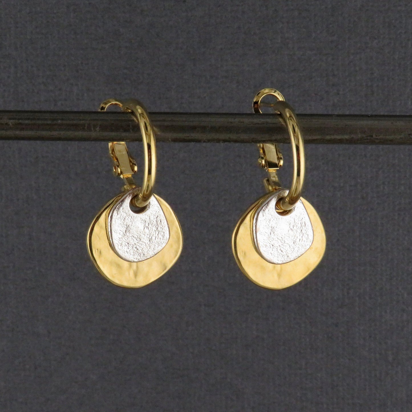 Two Tone Earrings | Gold Silver Hoop Earrings | Mixed Metal Earrings | Hammered Gold Silver Earrings