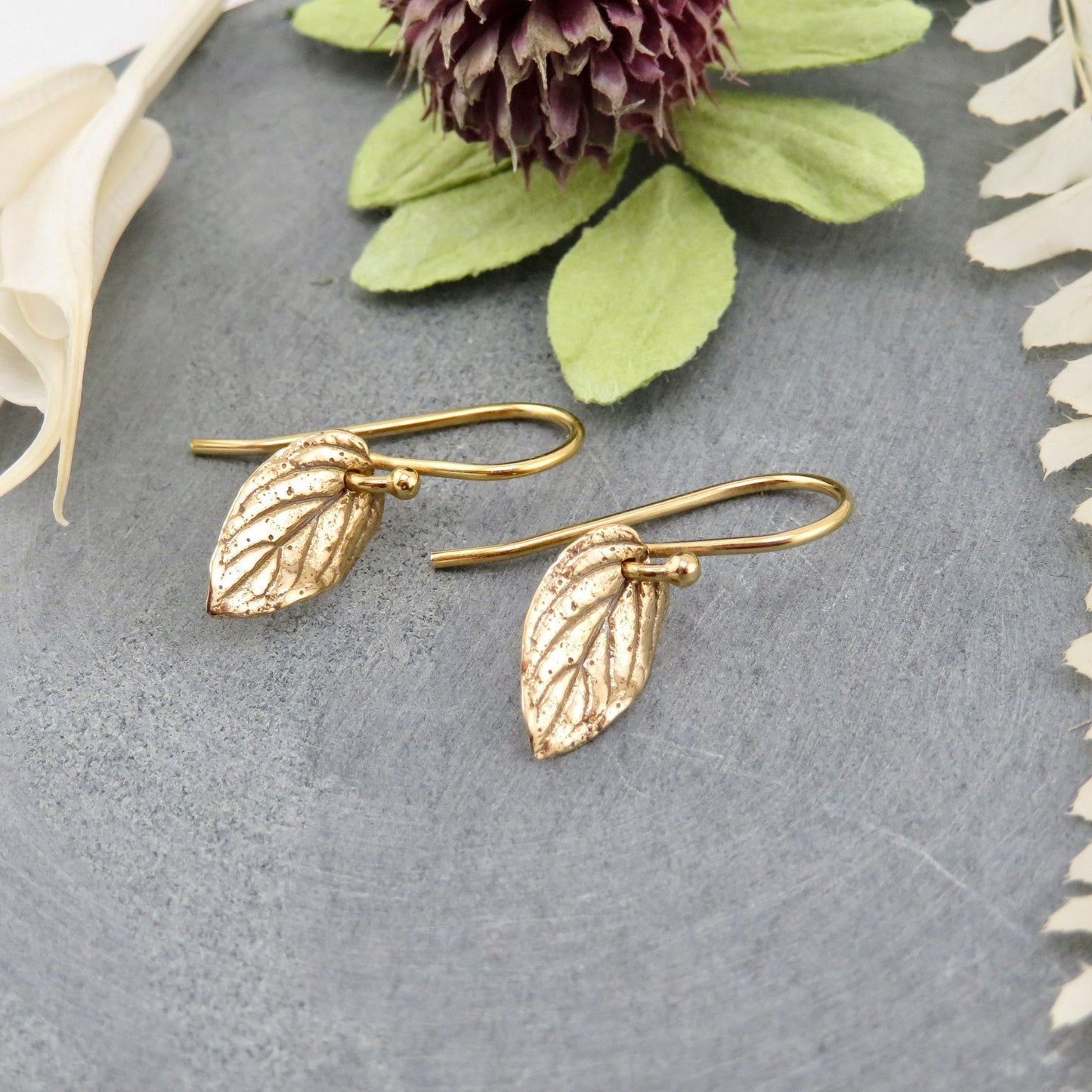Gold Leaf Earrings | Gold Nature Earrings | Bronze Leaves Earrings | Mint Leaf Earrings | Delicate Leaf Earrings | Lightweight Leaf Earrings