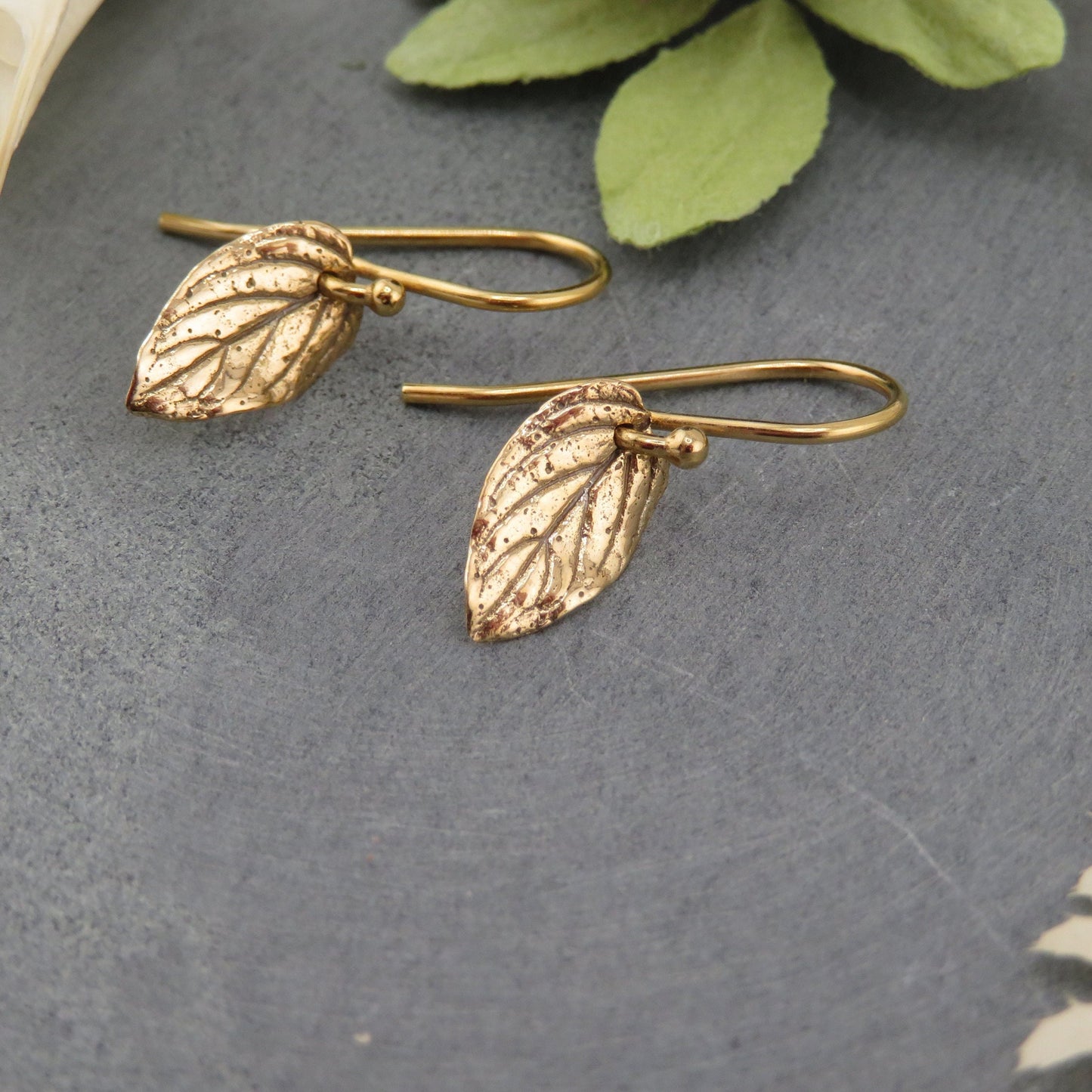 Gold Leaf Earrings | Gold Nature Earrings | Bronze Leaves Earrings | Mint Leaf Earrings | Delicate Leaf Earrings | Lightweight Leaf Earrings