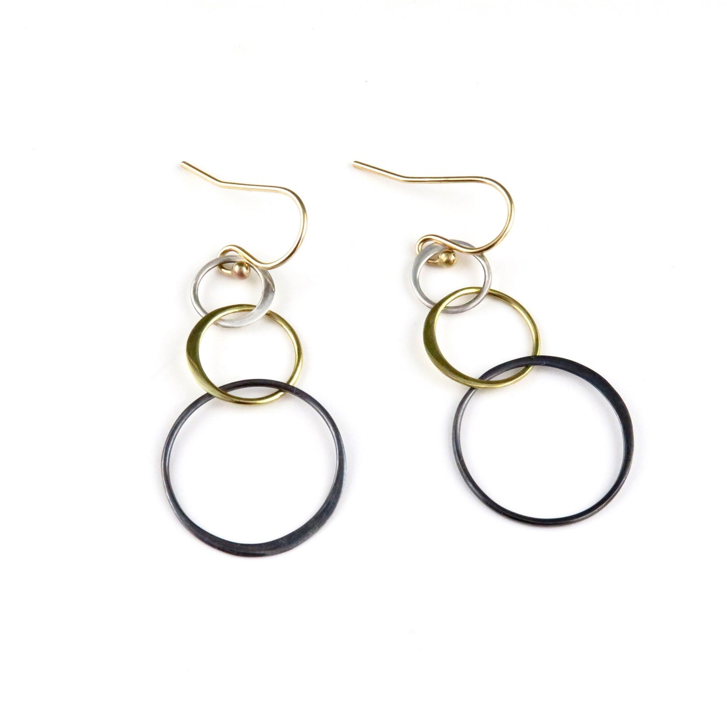 Mixed Metal Earrings | Silver Gold Rings Earring | Two Tone Circles Earrings | Mixed Tones Earrings | Three Circles Earrings