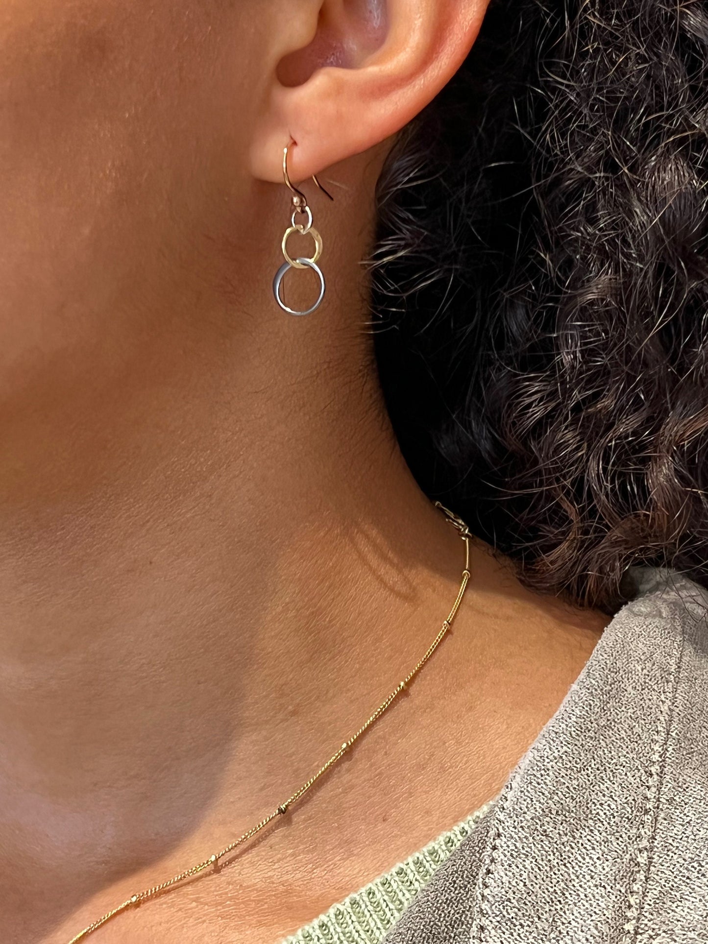 Mixed Metal Earrings | Silver Gold Rings Earring | Two Tone Circles Earrings | Delicate Mixed Tones Earrings | Three Circles Earrings Small