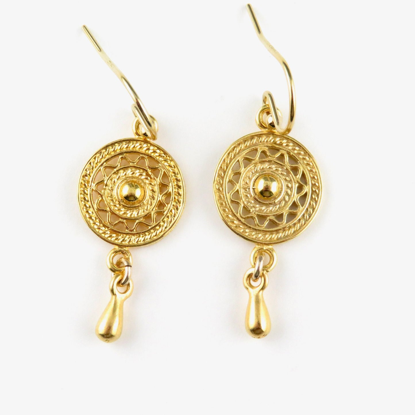 Gold Mandala Earrings | Geometric Gold Earrings | Gold Circle Earrings | Gold Intricate Earrings | Gold Dice Earrings with Drop