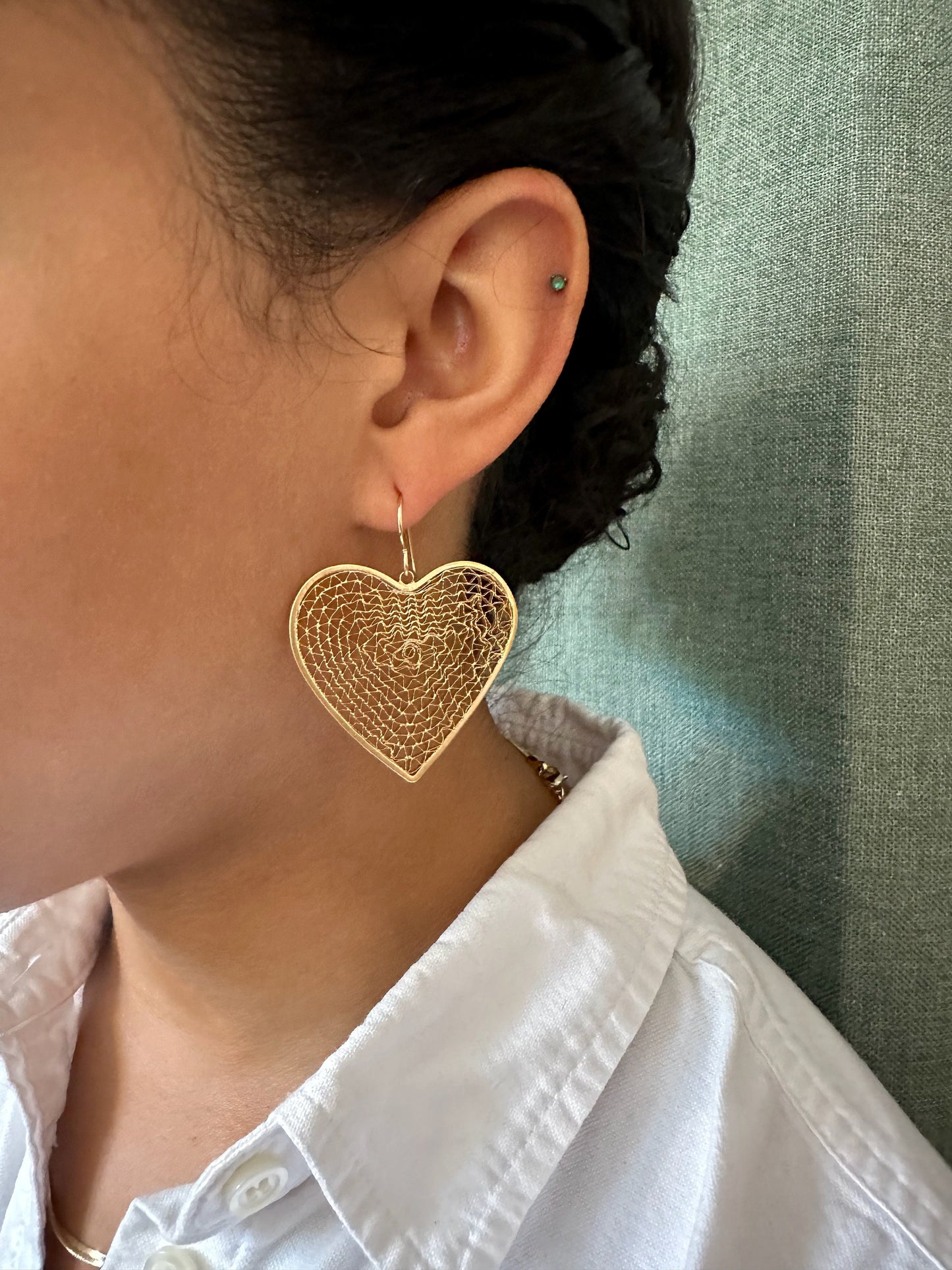 Gold Mesh Earrings | Gold Heart Earrings | Large Gold Heart Earrings | Gold Woven Heart Earrings | Large Gold Delicate Earrings | Mesh Heart