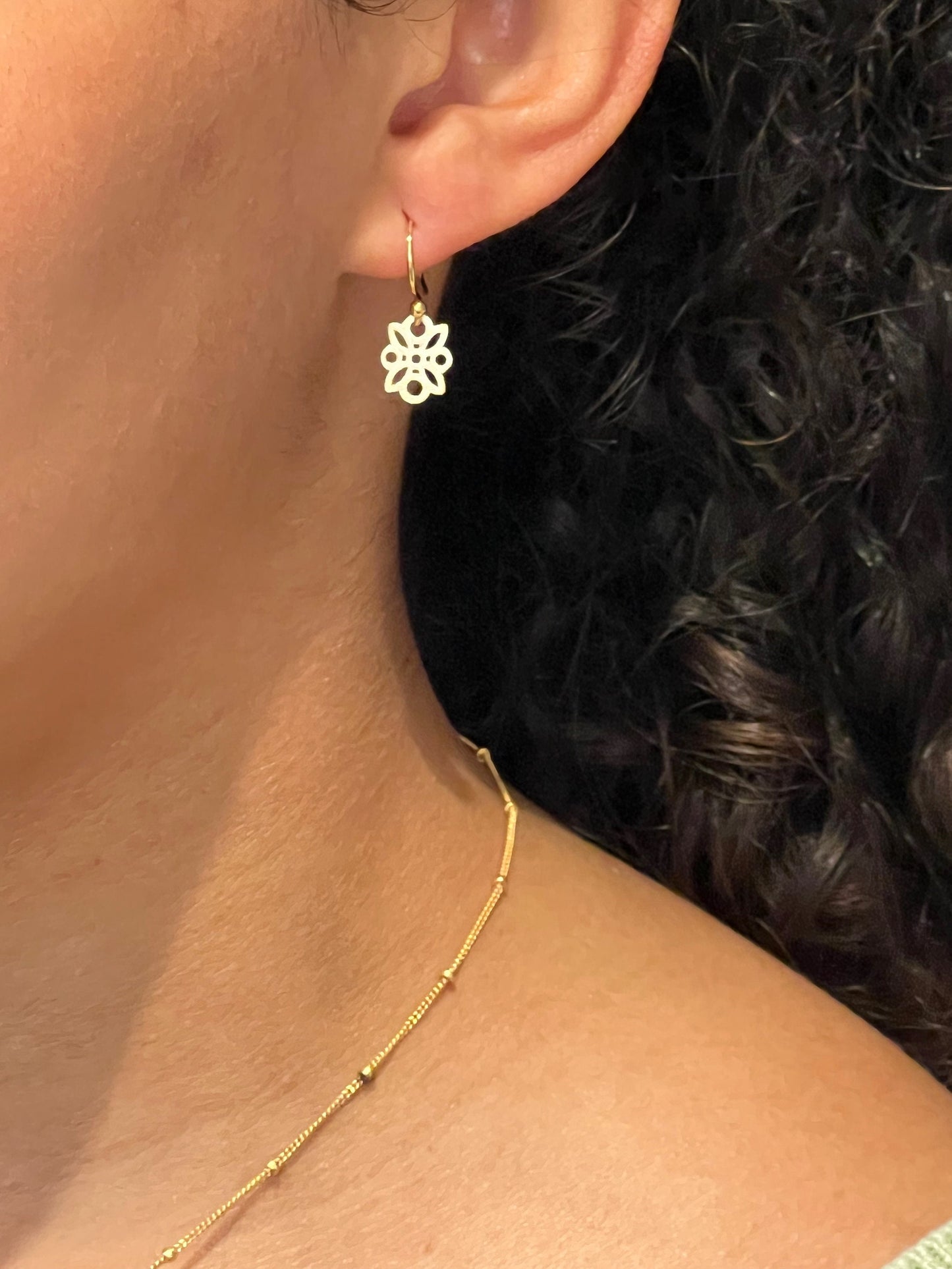 Small Gold Flower Earrings | Gold Delicate Earrings | Lightweight Flower Earrings | Gold Cutout Flower Earrings | Tiny Gold Flower Earrings