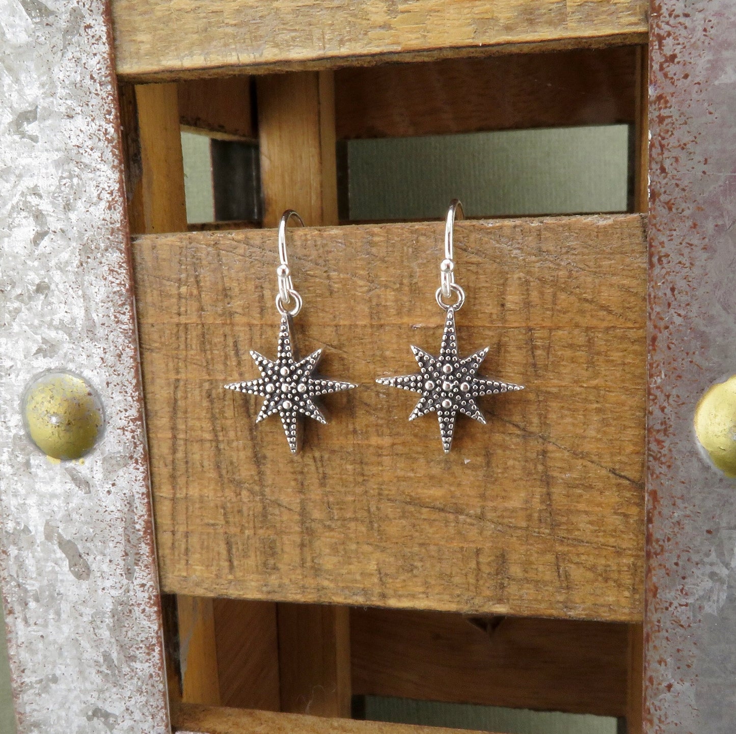 Silver Star Earrings | Sterling North Star Earrings | Artisan Star Earrings | Granulated Star Earrings | Sterling N. Star Guidance Earrings