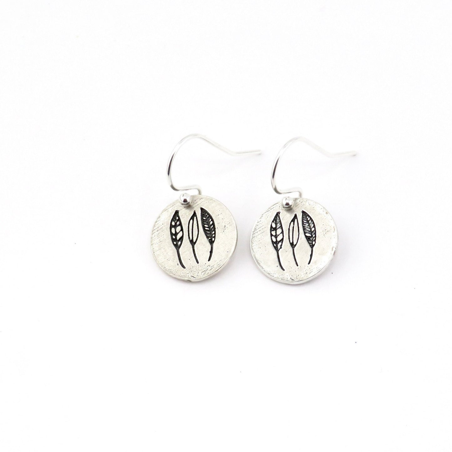 Sterling Silver Leaves Earrings | Silver Nature Earrings | Sterling Leaf Earrings | Rustic Nature Earrings | Sterling Round Leaf Earrings