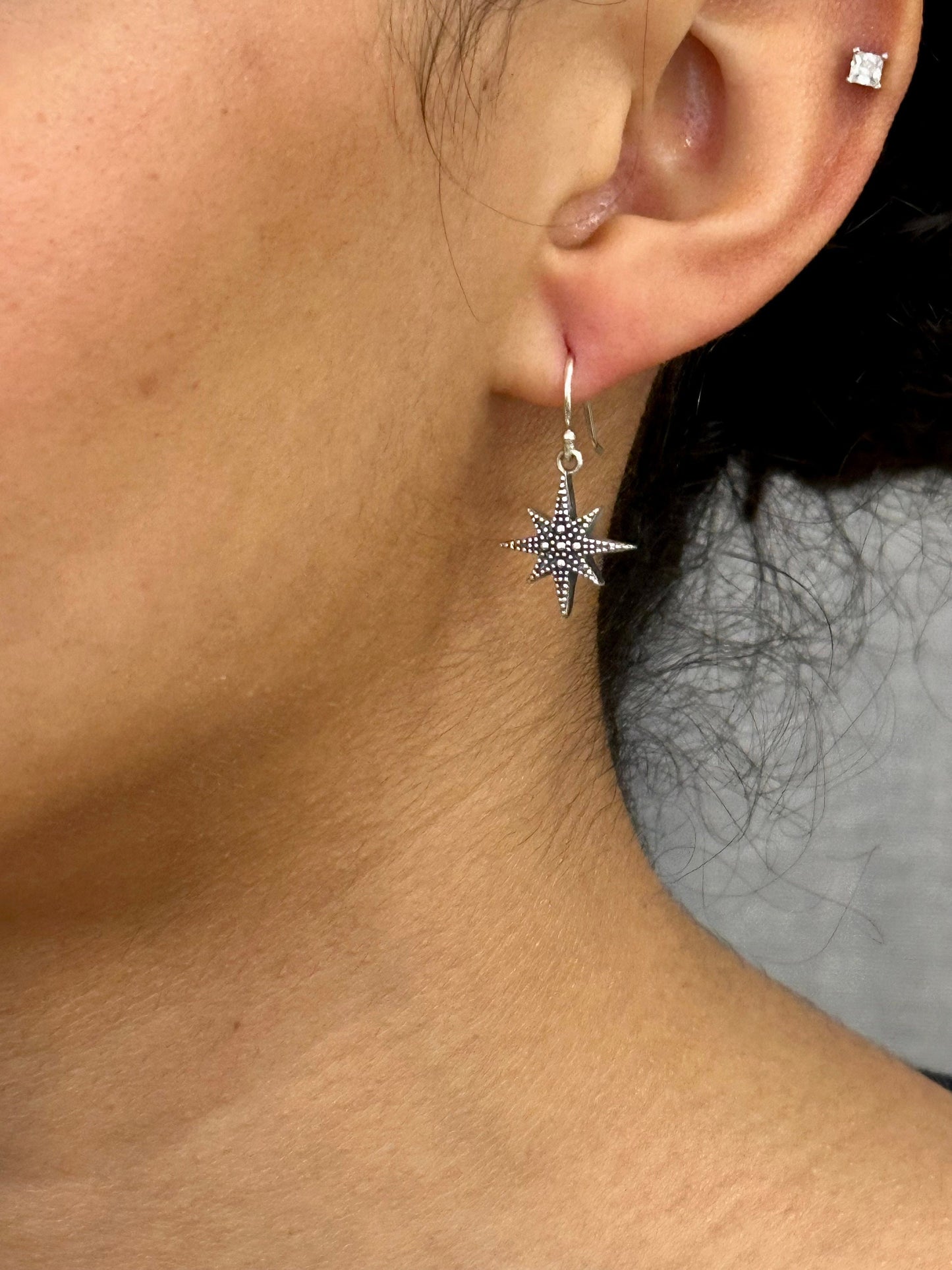 Silver Star Earrings | Sterling North Star Earrings | Artisan Star Earrings | Granulated Star Earrings | Sterling N. Star Guidance Earrings