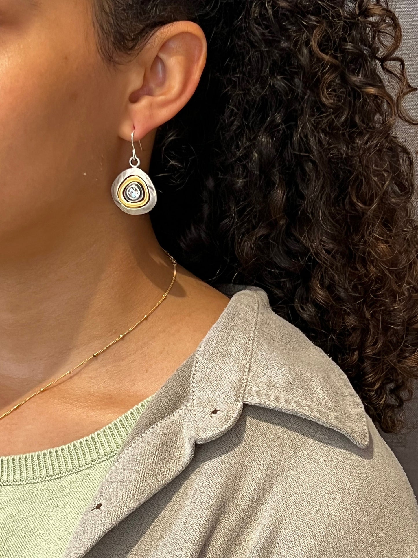Two Tone Earrings | Gold Silver Earrings | Mixed Metal Earrings | Two Tone Sparkle Earrings | Unique Earrings | Mixed Silver Gold Earring