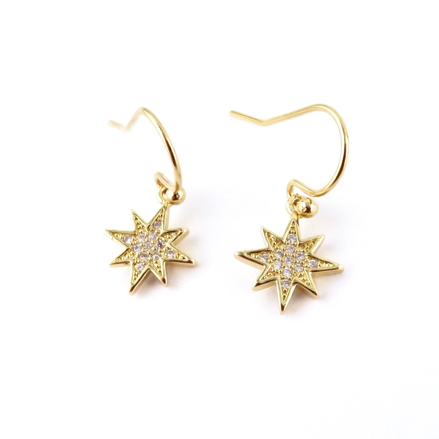 Gold Star Earrings | Gold CZ Star Earrings | North Star Earrings | Sparkly Star Earrings | Gold Star Guidance Earrings | Starburst Earrings