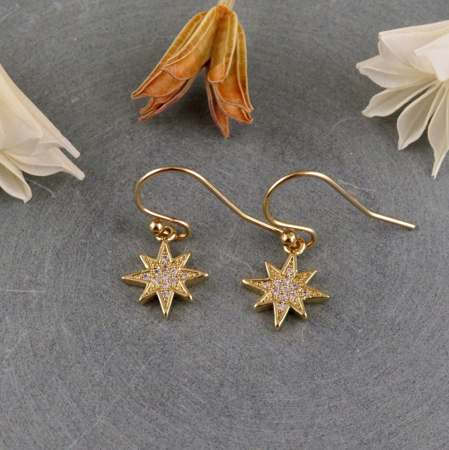 Gold Star Earrings | Gold CZ Star Earrings | North Star Earrings | Sparkly Star Earrings | Gold Star Guidance Earrings | Starburst Earrings
