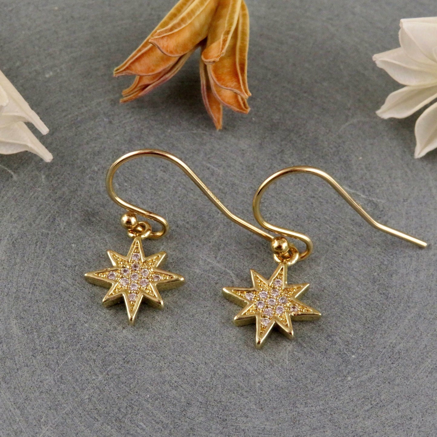 Gold Star Earrings | Gold CZ Star Earrings | North Star Earrings | Sparkly Star Earrings | Gold Star Guidance Earrings | Starburst Earrings
