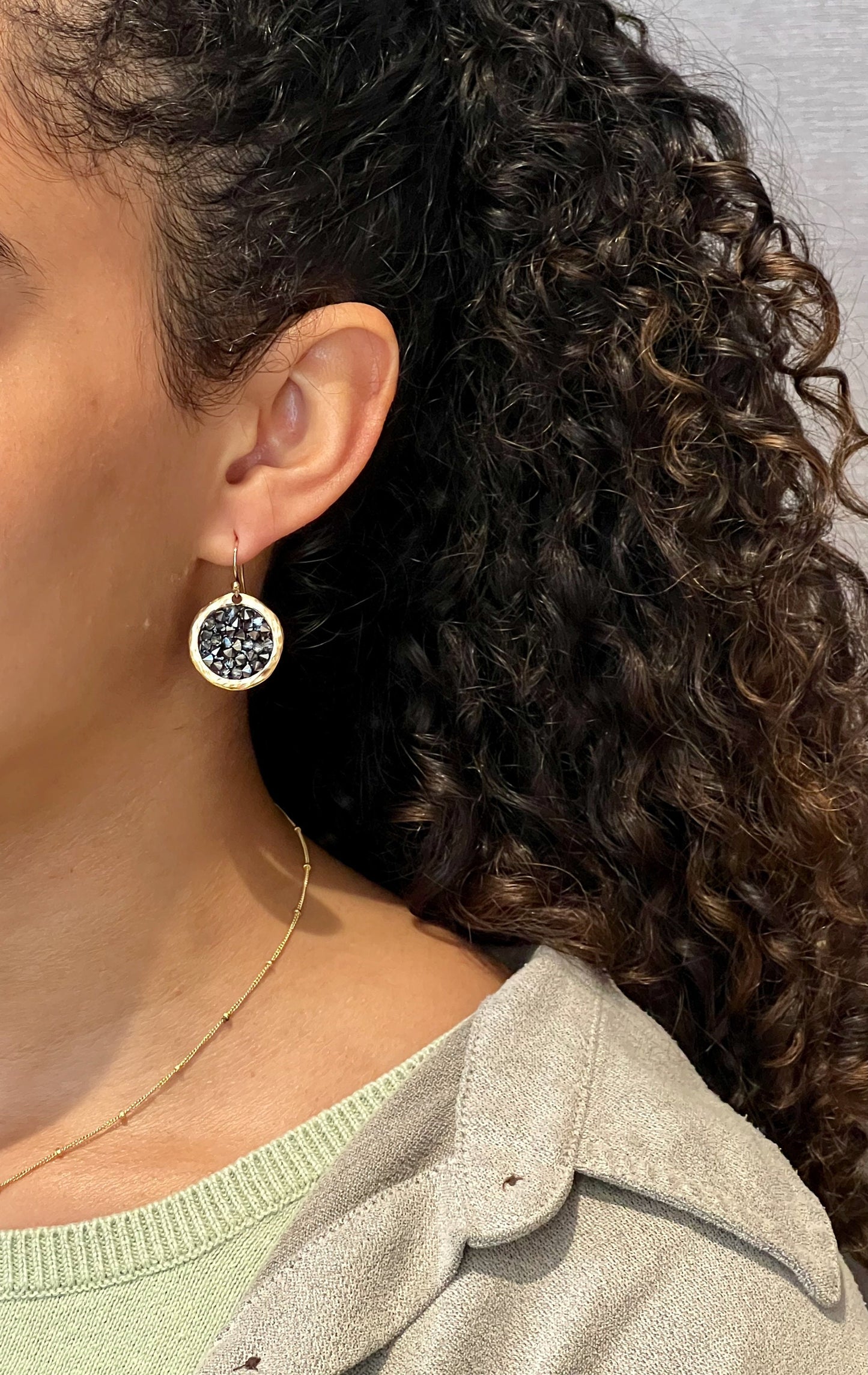 Gold Sparkly Earrings | Black Crystal Gold Earrings | Gold Crystal Disc Earrings | Sparkly Gold Earrings | Black Gold Cocktail Earrings