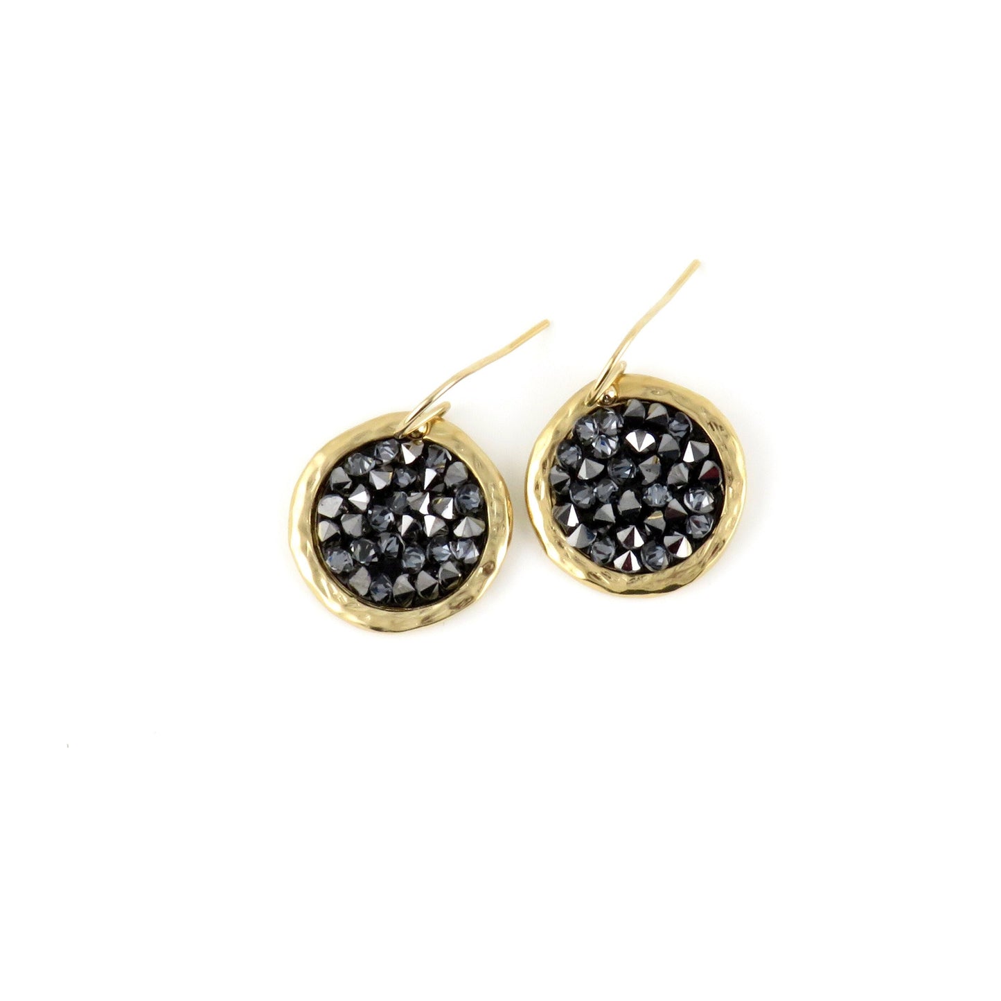 Gold Sparkly Earrings | Black Crystal Gold Earrings | Gold Crystal Disc Earrings | Sparkly Gold Earrings | Black Gold Cocktail Earrings