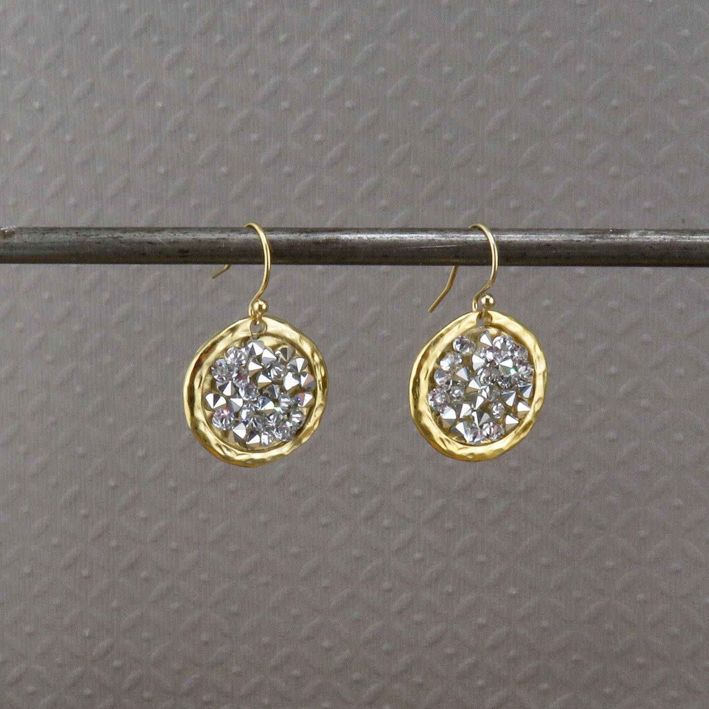 Gold Sparkly Earrings | Multi Crystal Gold Earrings | Gold Silver Crystal Earrings | Sparkly Cocktail Earrings
