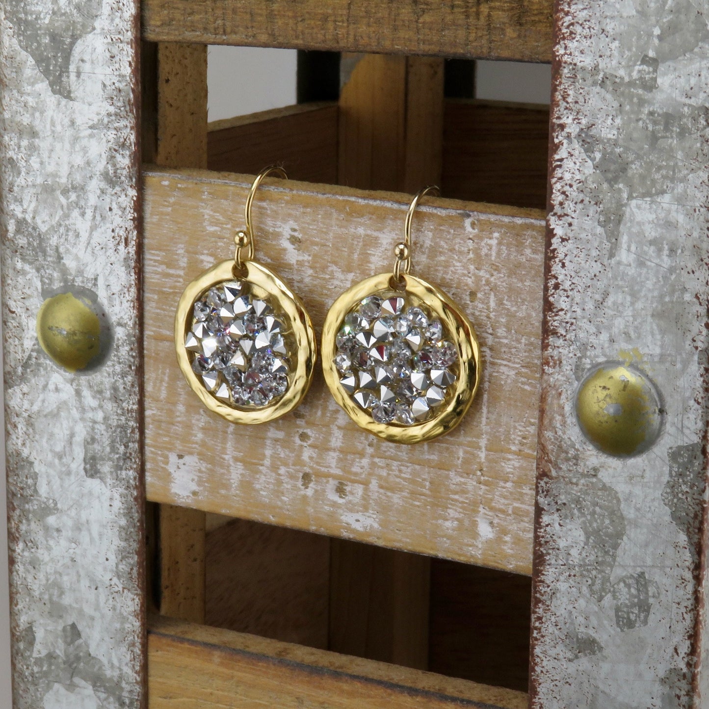 Gold Sparkly Earrings | Multi Crystal Gold Earrings | Gold Silver Crystal Earrings | Sparkly Cocktail Earrings